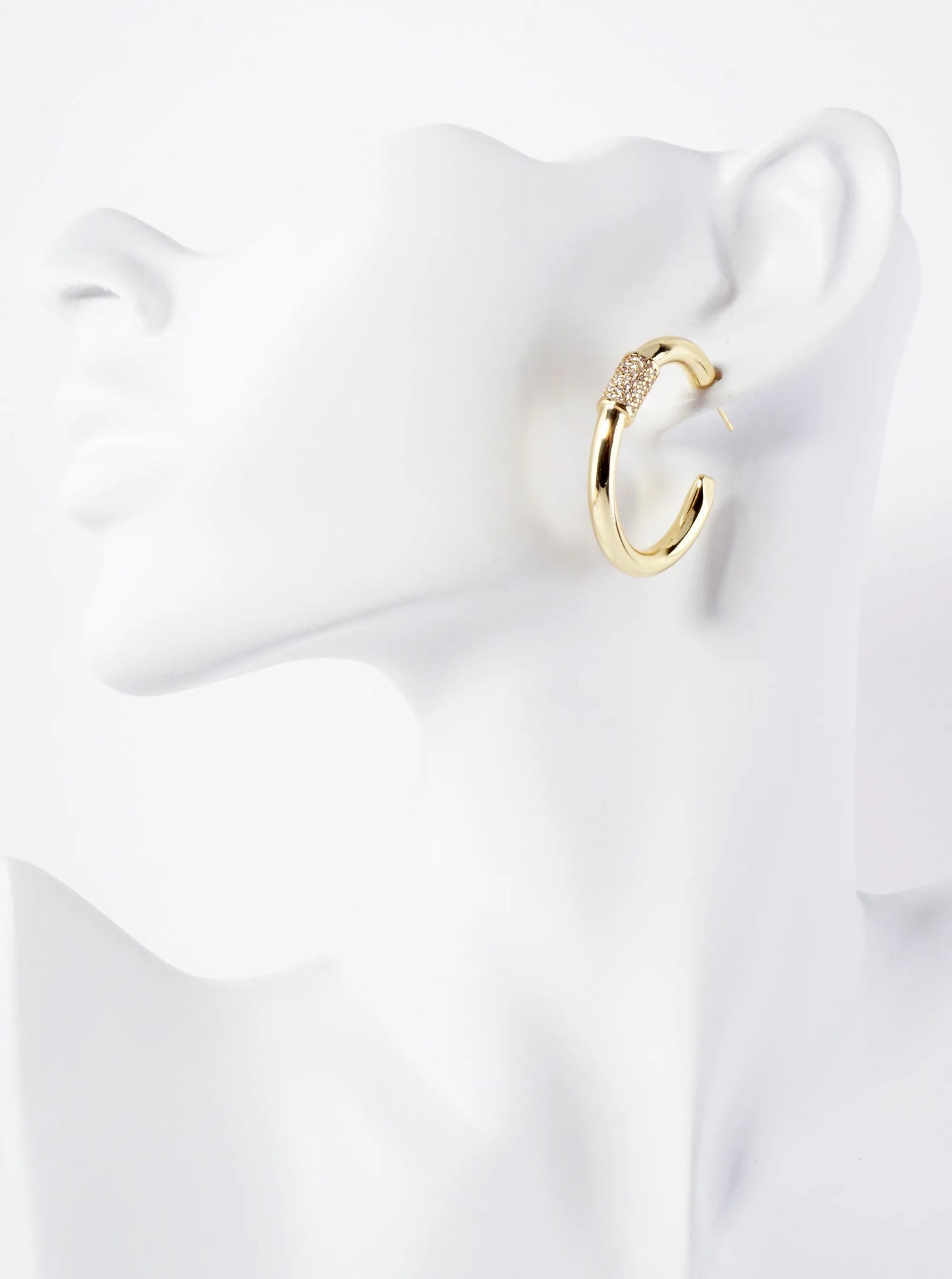 Pave-Set CZ Accents On Front 30mm 14K-Gold-Dipped Open Hoop Earrings