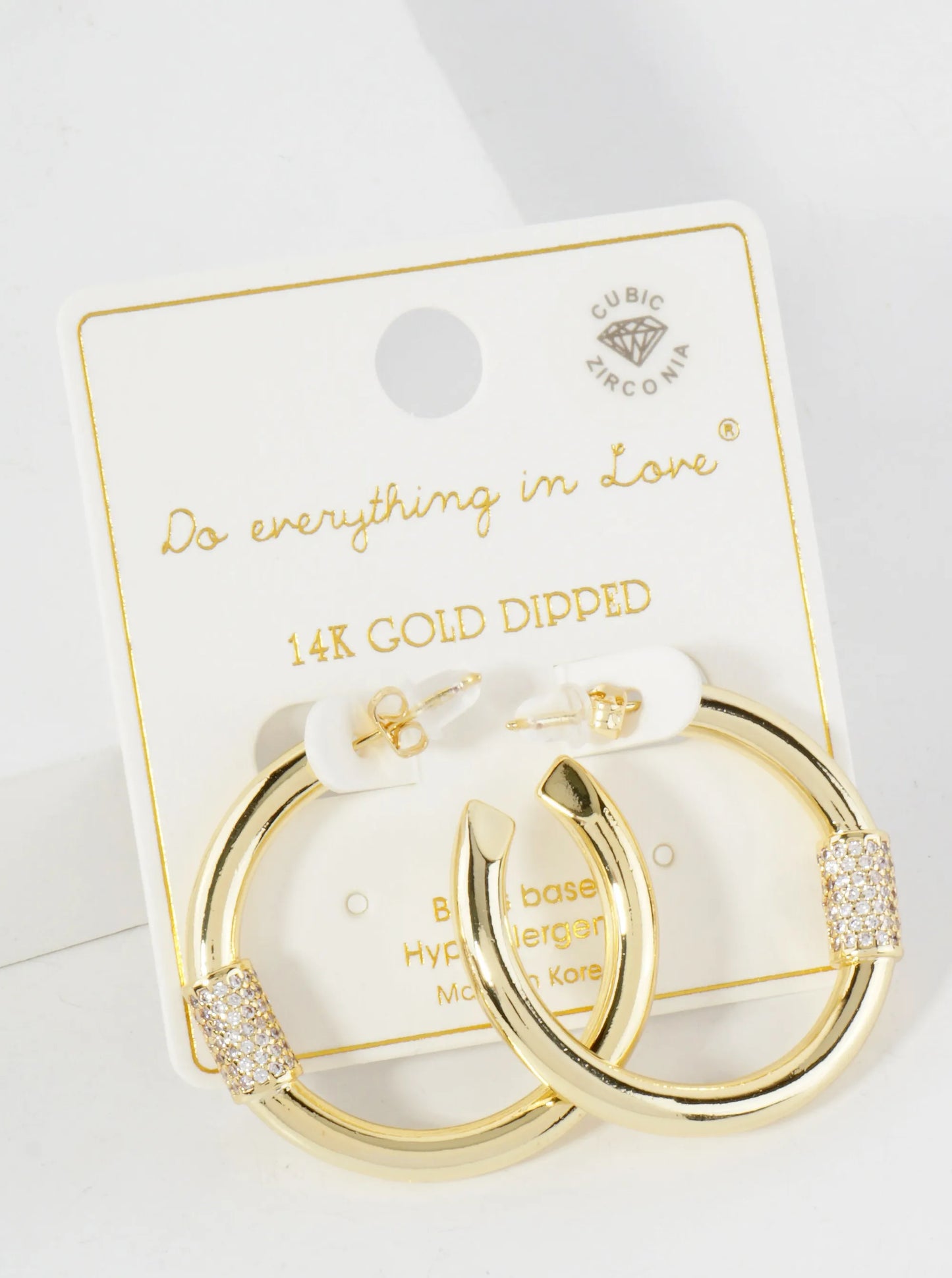 Pave-Set CZ Accents On Front 30mm 14K-Gold-Dipped Open Hoop Earrings