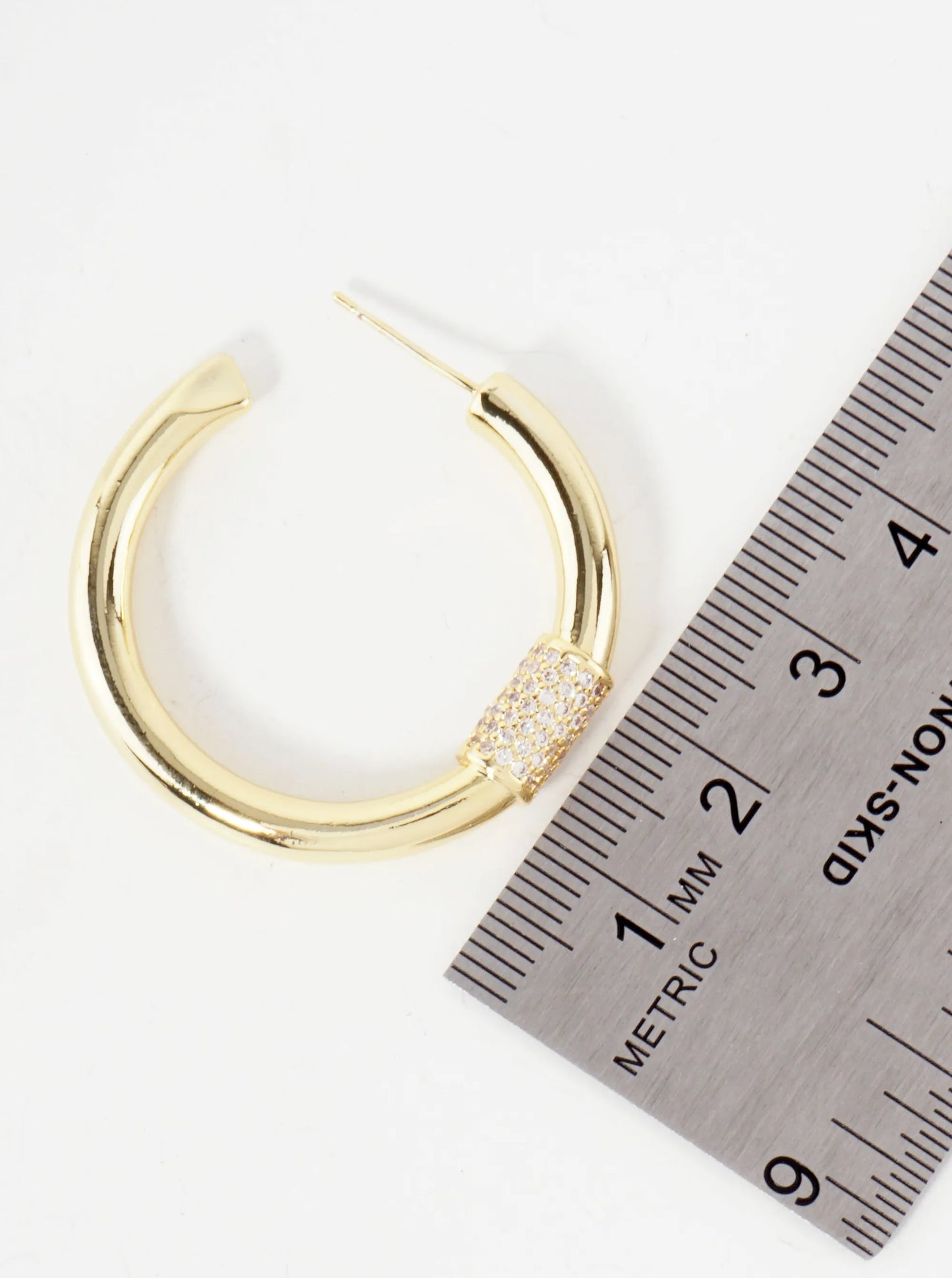 Pave-Set CZ Accents On Front 30mm 14K-Gold-Dipped Open Hoop Earrings