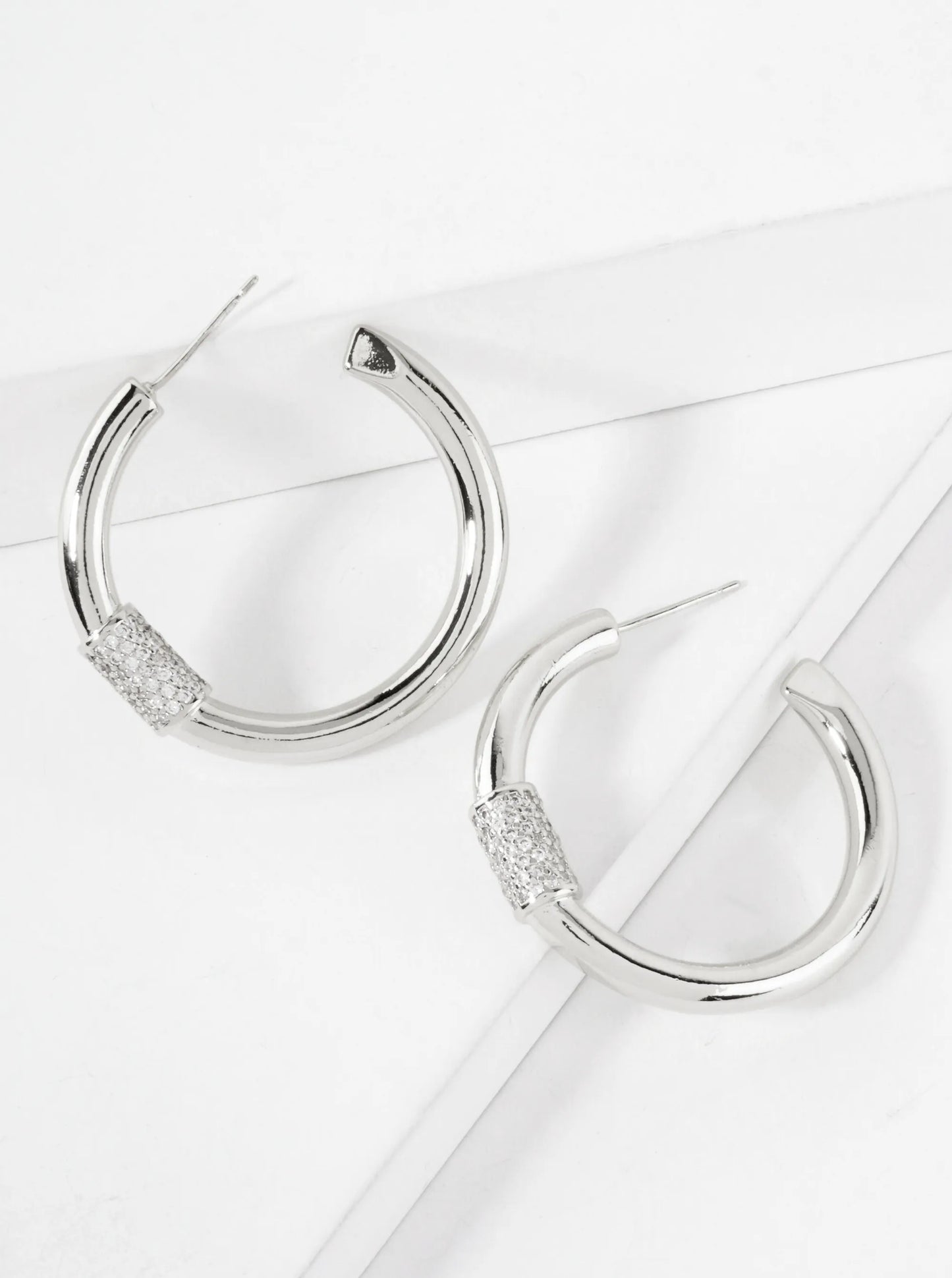 Pave-Set CZ Accents On Front 30mm 14K-Gold-Dipped Open Hoop Earrings