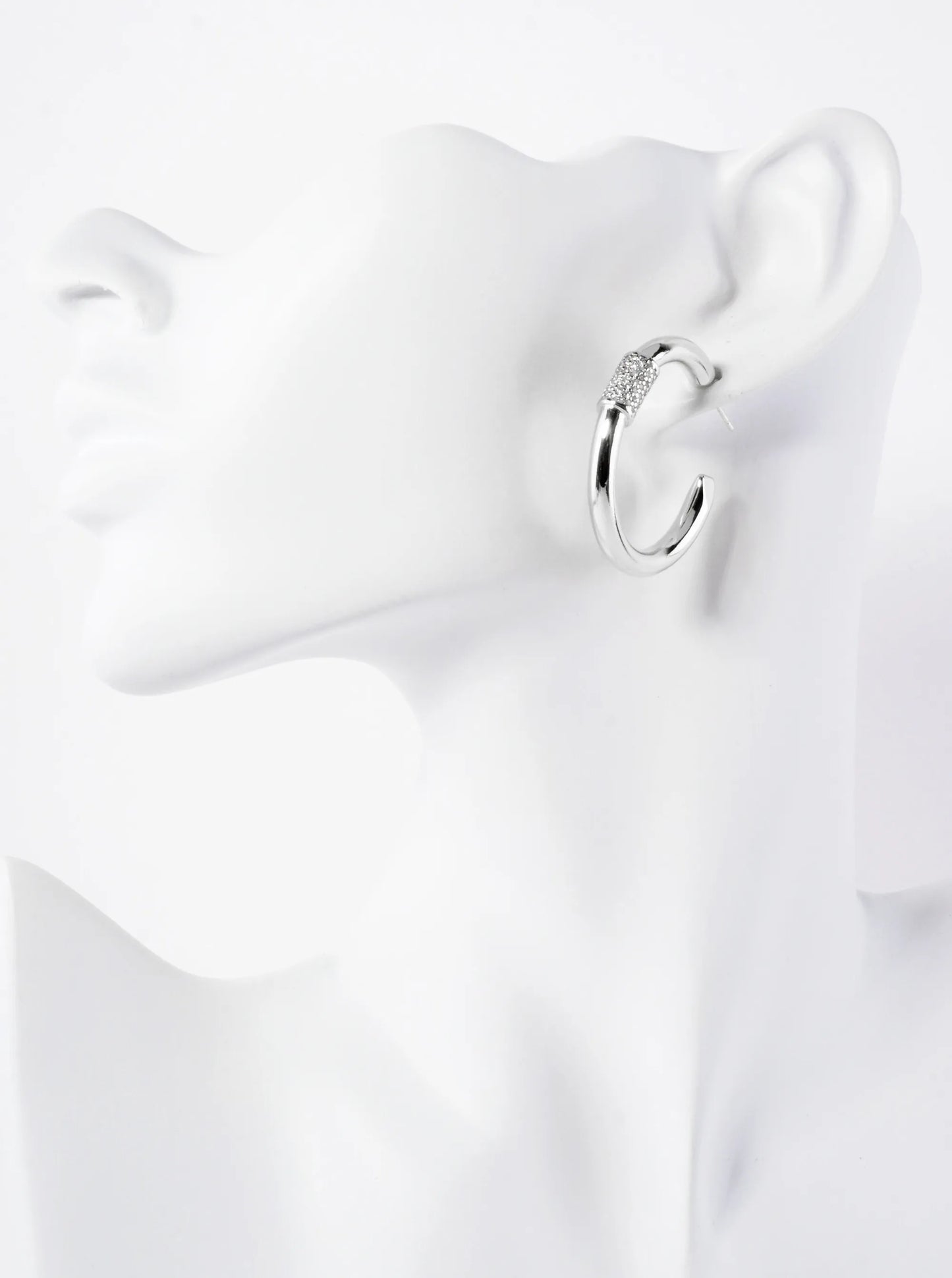 Pave-Set CZ Accents On Front 30mm 14K-Gold-Dipped Open Hoop Earrings