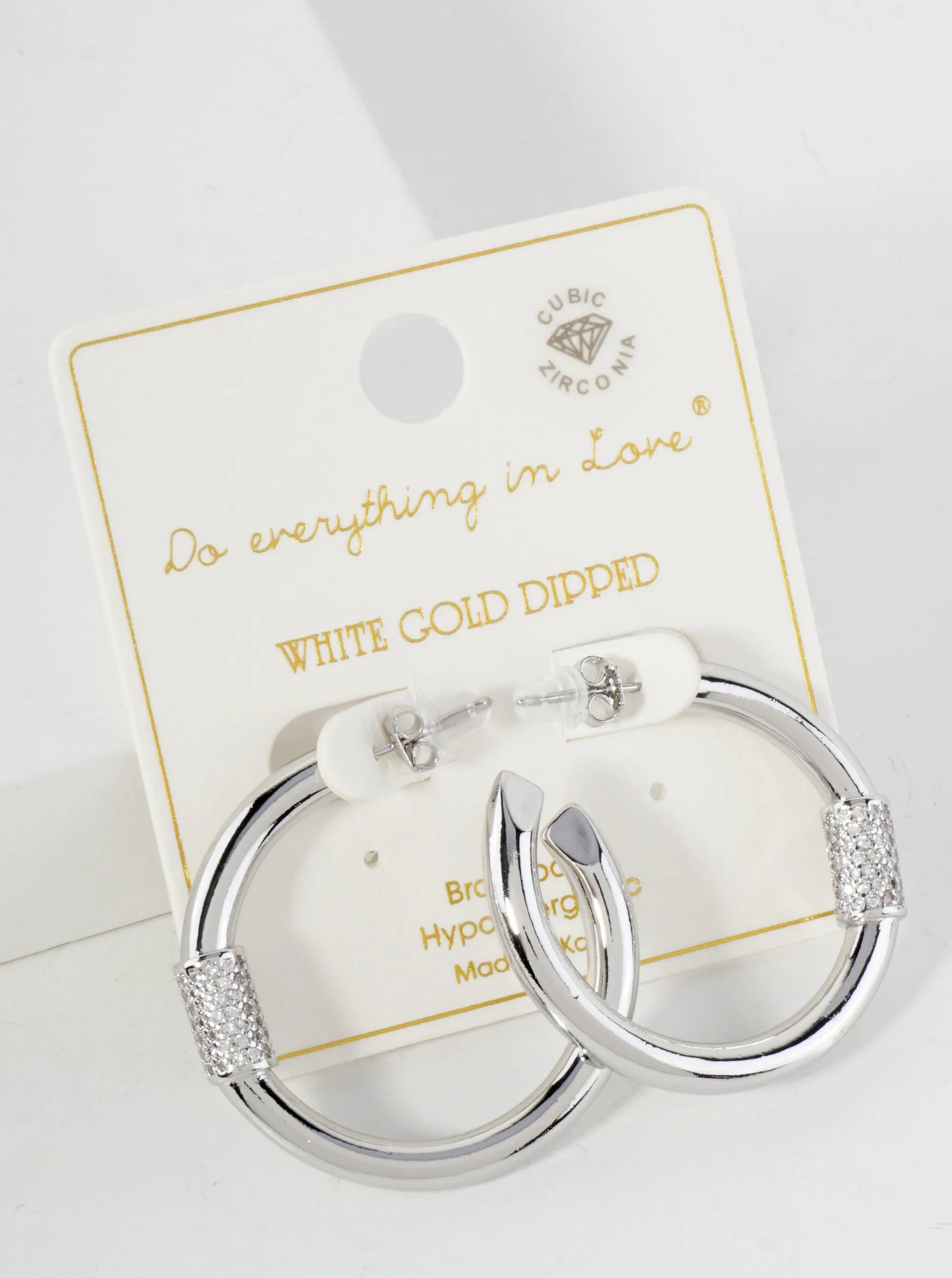 Pave-Set CZ Accents On Front 30mm 14K-Gold-Dipped Open Hoop Earrings