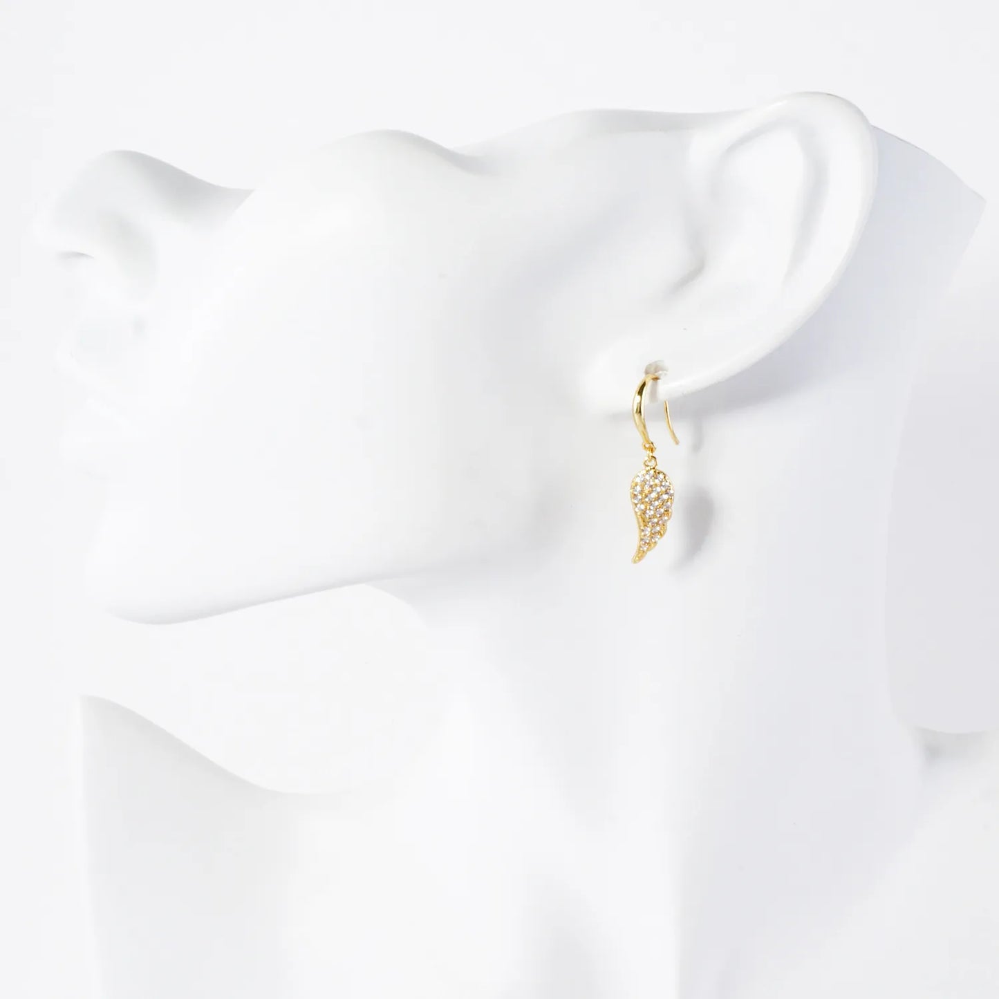 Pave-Set CZ Angel-Wing Drop 18K-Gold-Dipped Brass Earrings