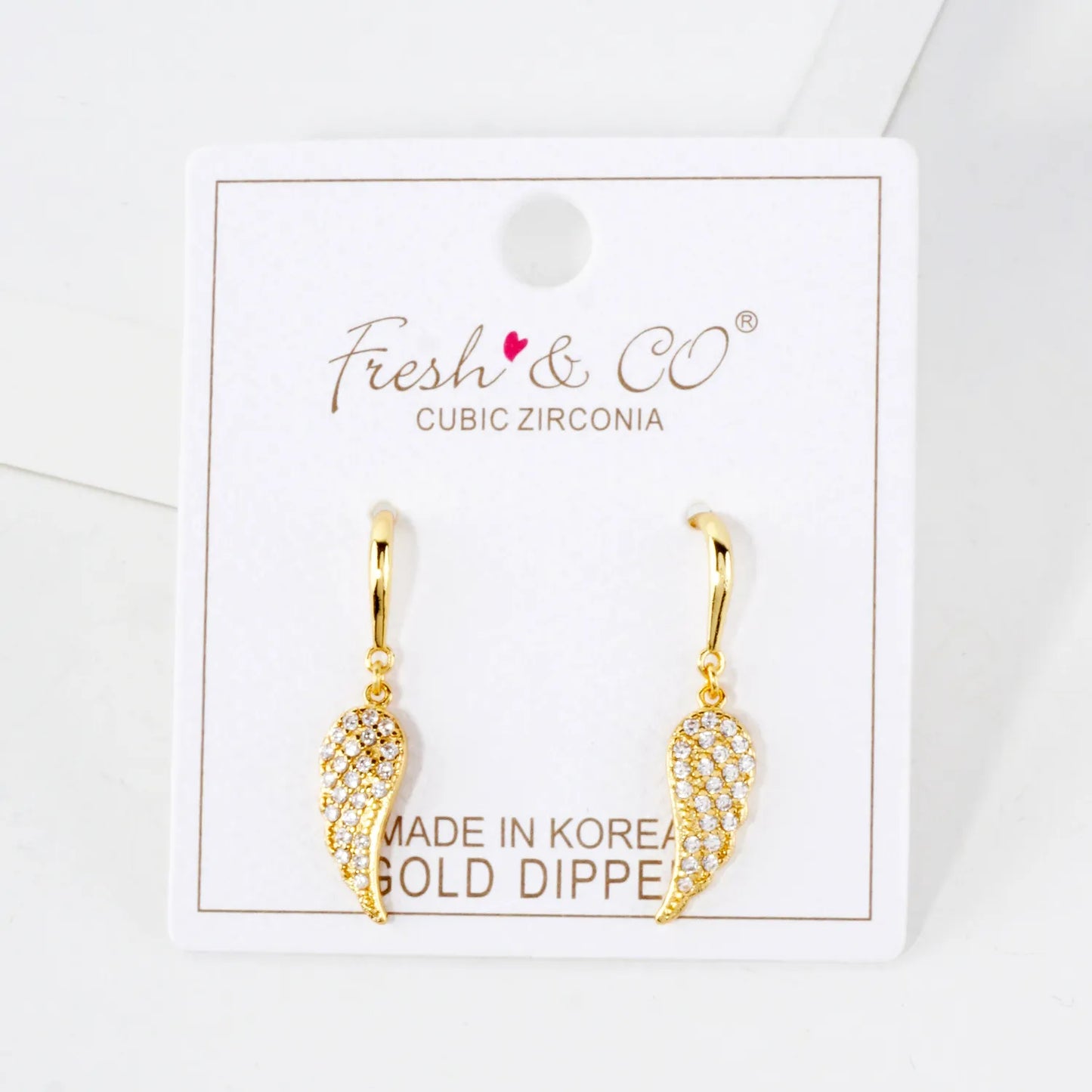 Pave-Set CZ Angel-Wing Drop 18K-Gold-Dipped Brass Earrings
