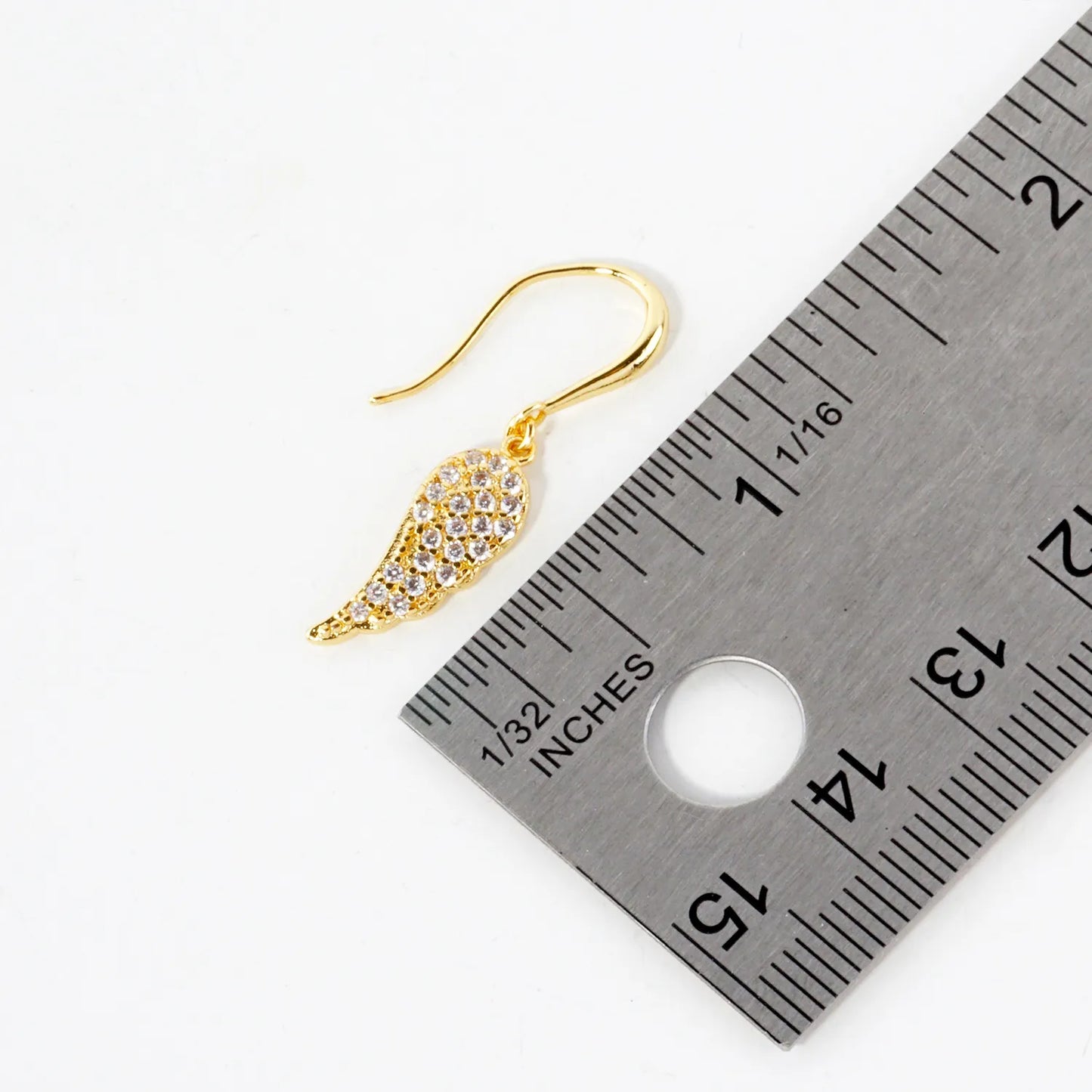 Pave-Set CZ Angel-Wing Drop 18K-Gold-Dipped Brass Earrings