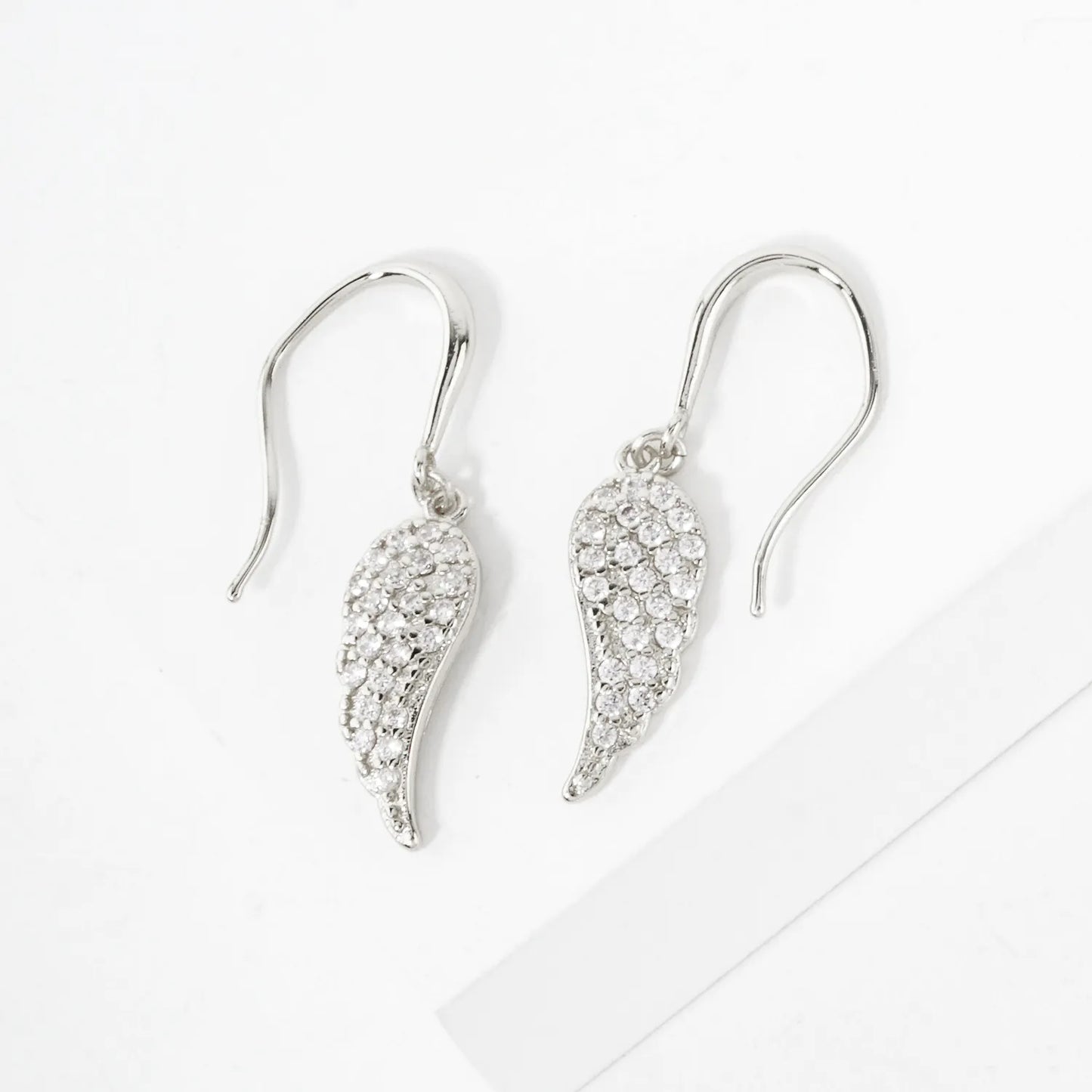 Pave-Set CZ Angel-Wing Drop 18K-Gold-Dipped Brass Earrings