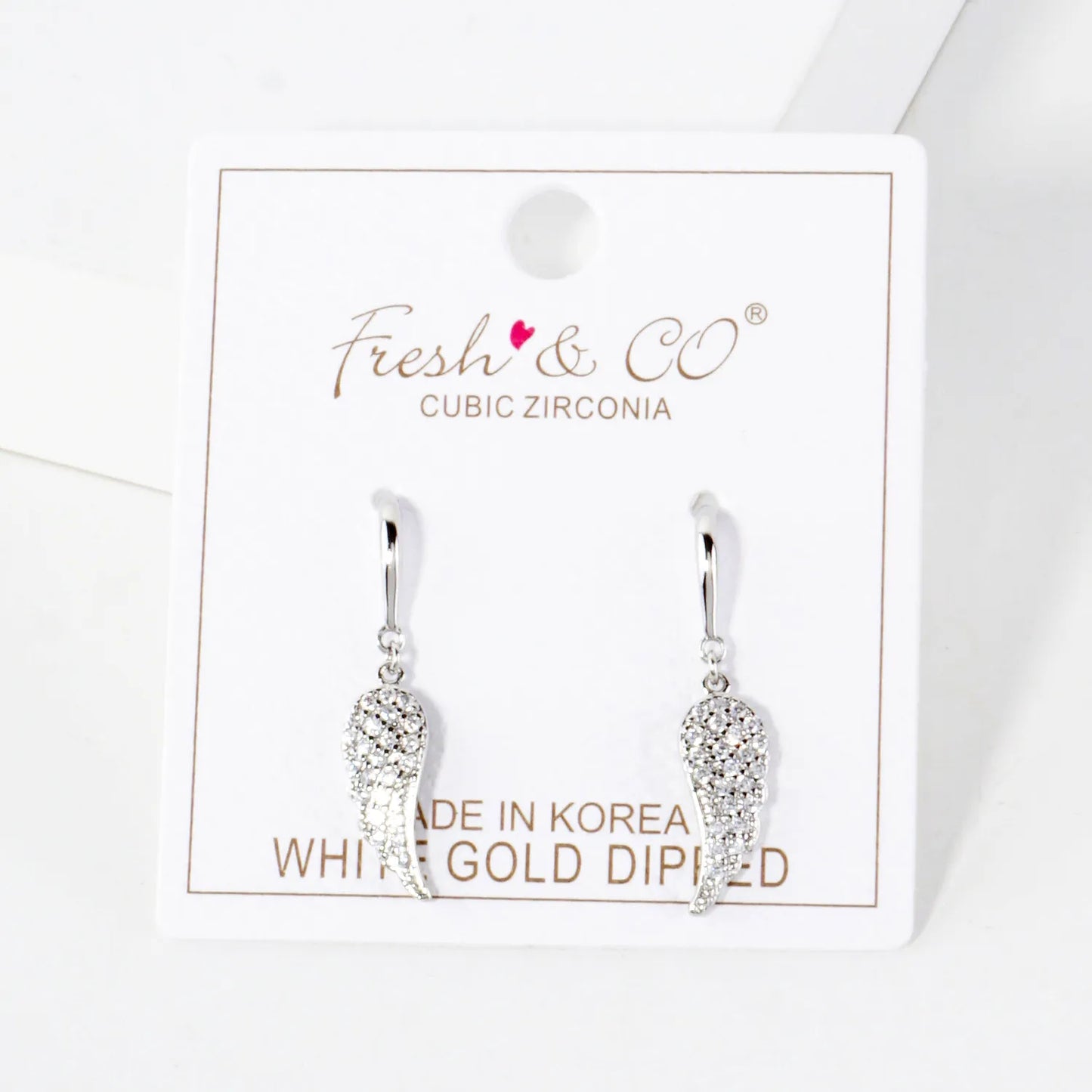 Pave-Set CZ Angel-Wing Drop 18K-Gold-Dipped Brass Earrings
