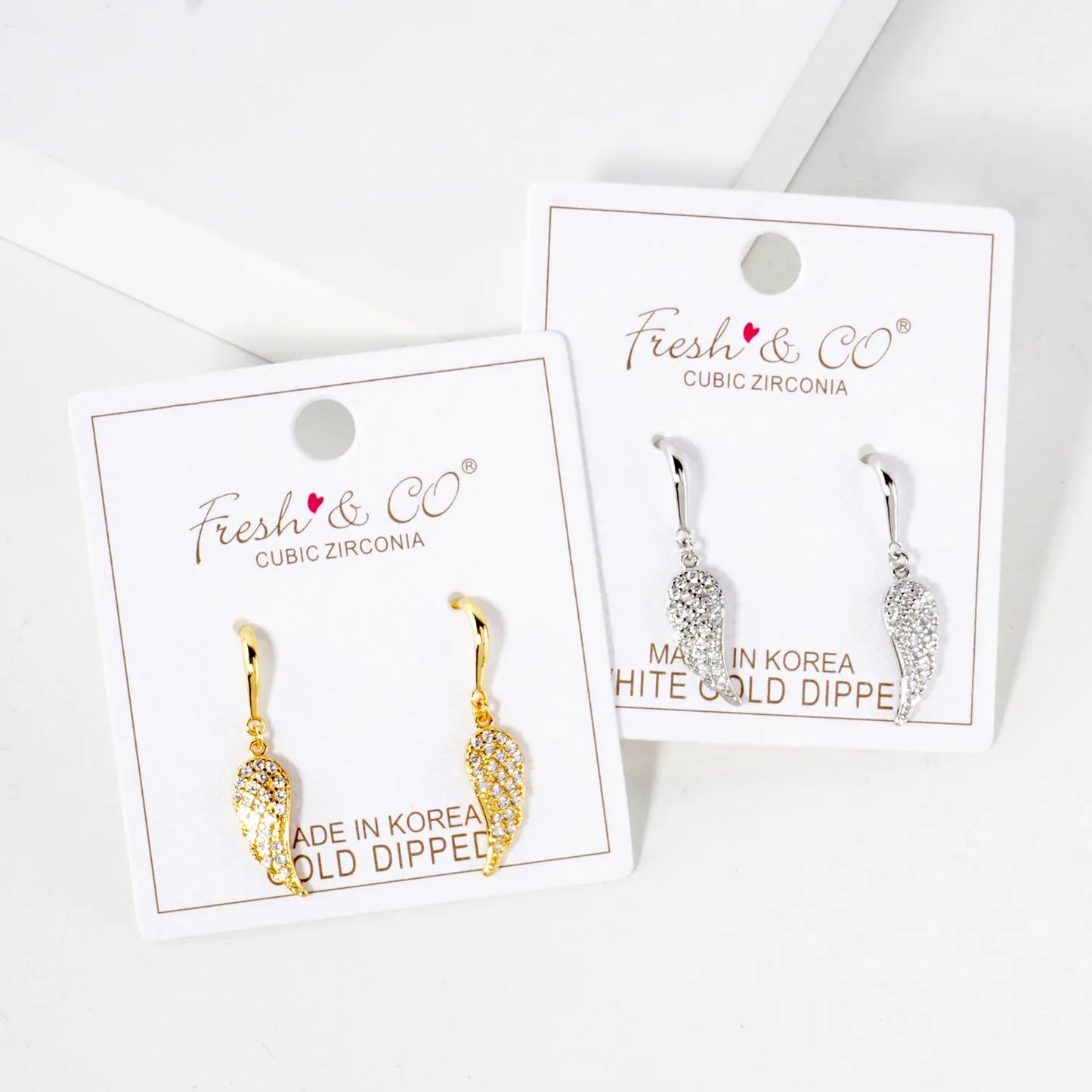 Pave-Set CZ Angel-Wing Drop 18K-Gold-Dipped Brass Earrings