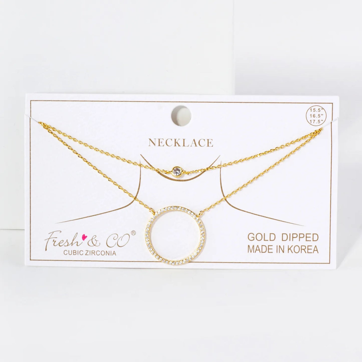 Pave-Set CZ Circle Pendant 18K-Gold-Dipped Layered Necklace