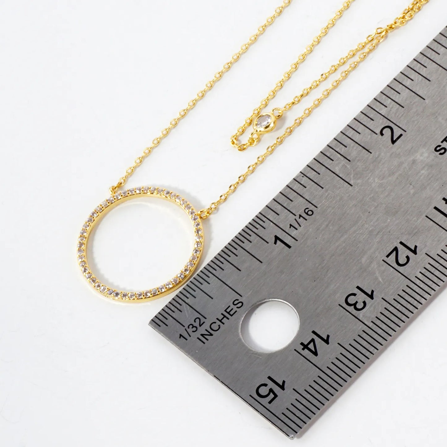 Pave-Set CZ Circle Pendant 18K-Gold-Dipped Layered Necklace