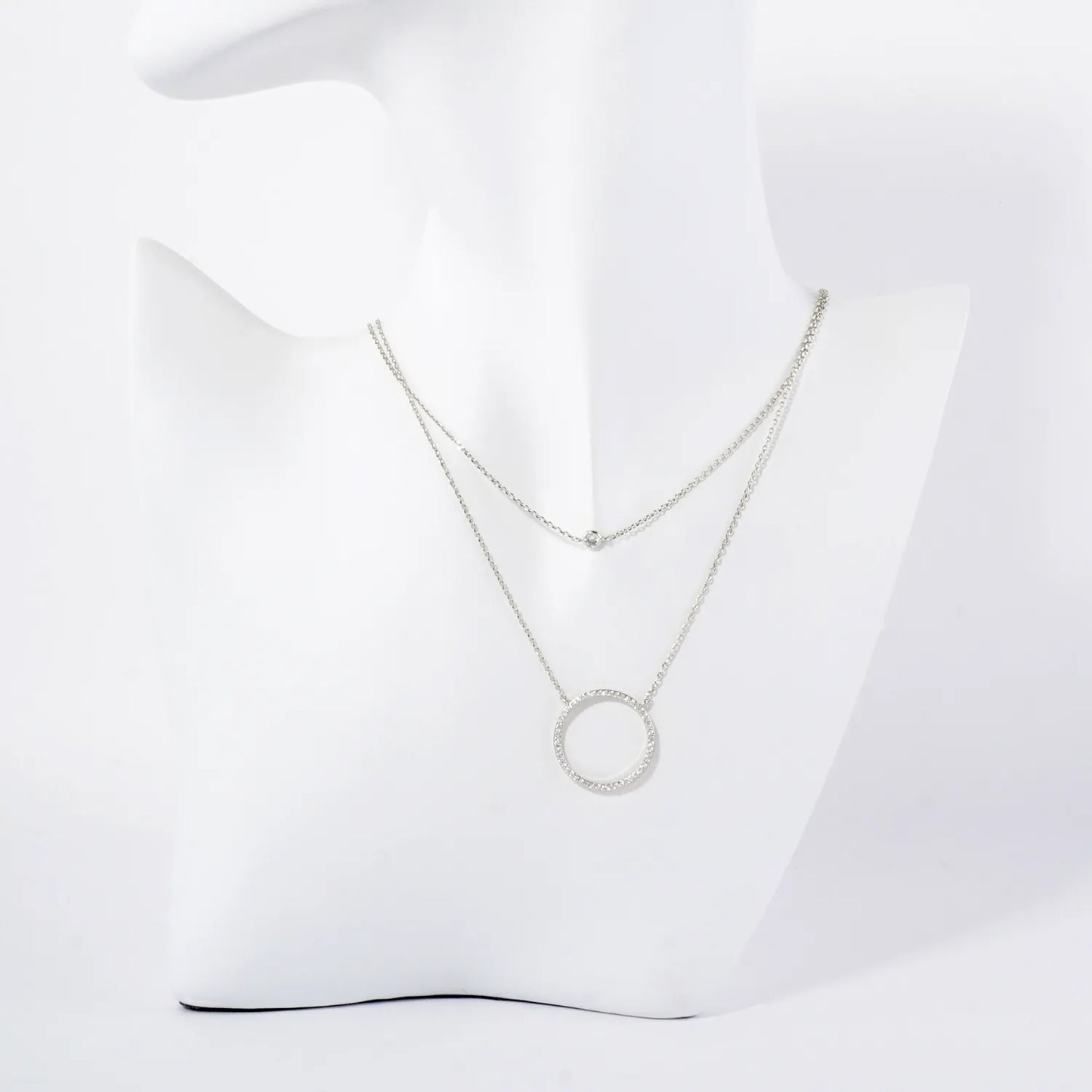 Pave-Set CZ Circle Pendant 18K-Gold-Dipped Layered Necklace