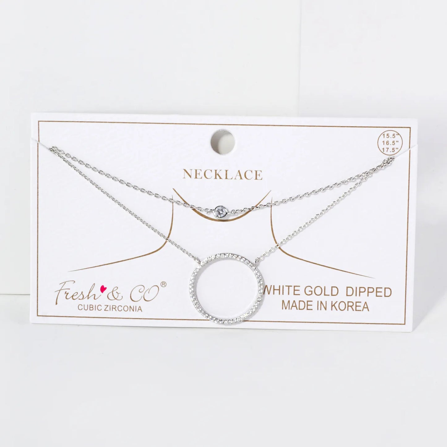 Pave-Set CZ Circle Pendant 18K-Gold-Dipped Layered Necklace