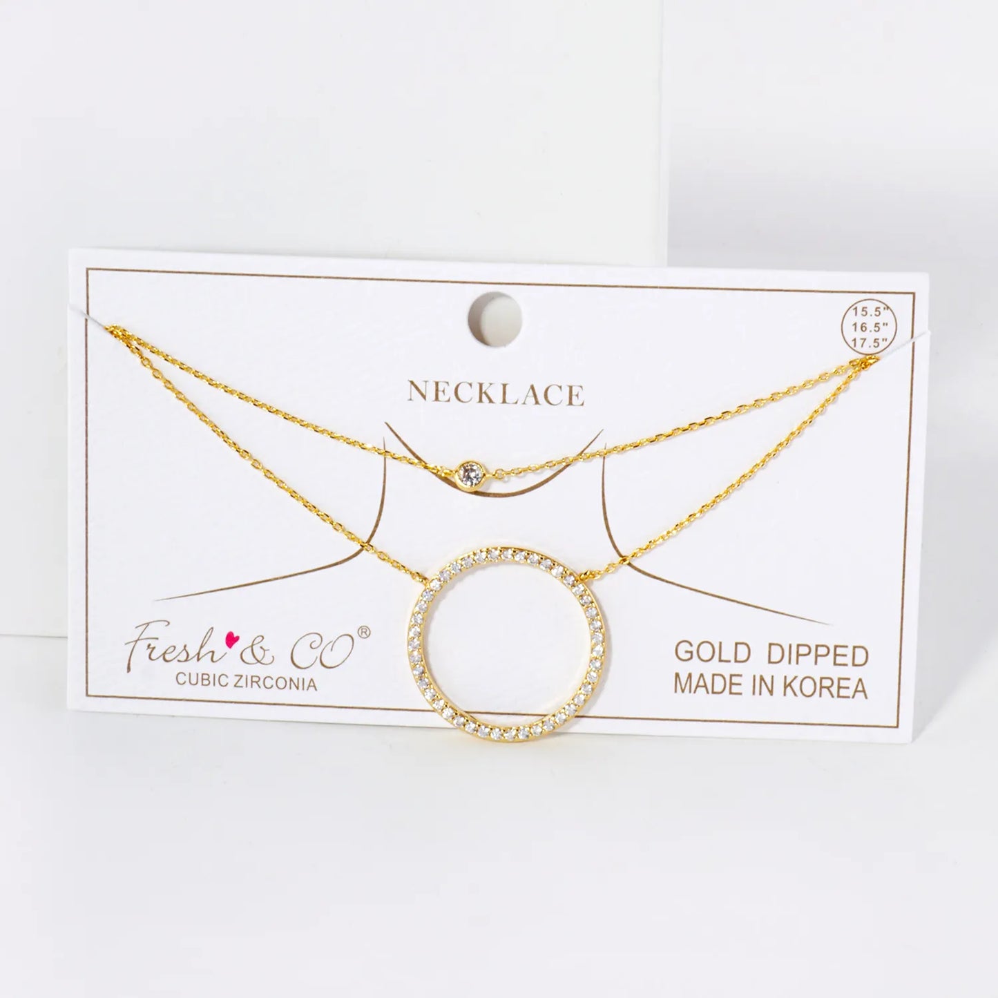 Pave-Set CZ Circle Pendant 18K-Gold-Dipped Layered Necklace