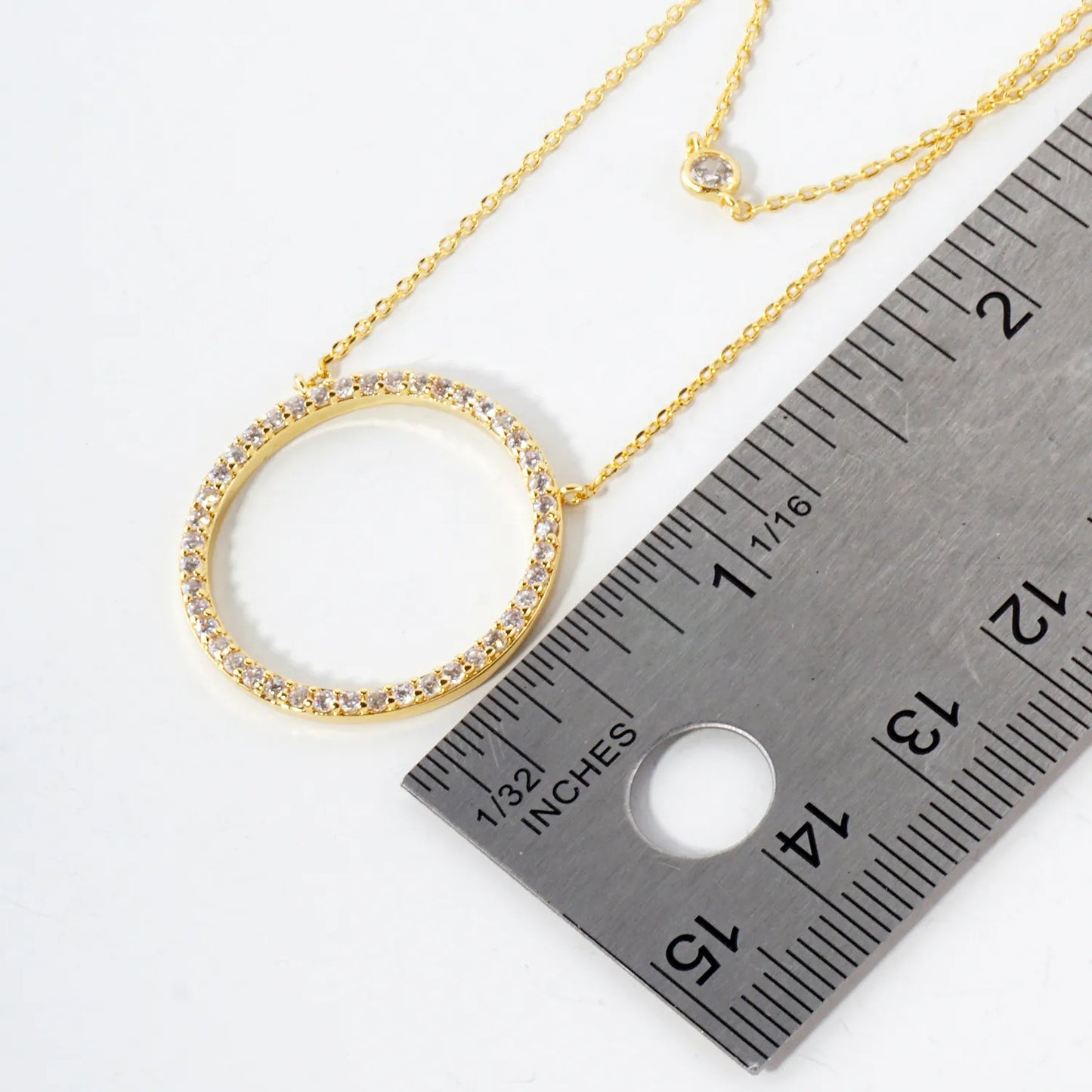 Pave-Set CZ Circle Pendant 18K-Gold-Dipped Layered Necklace