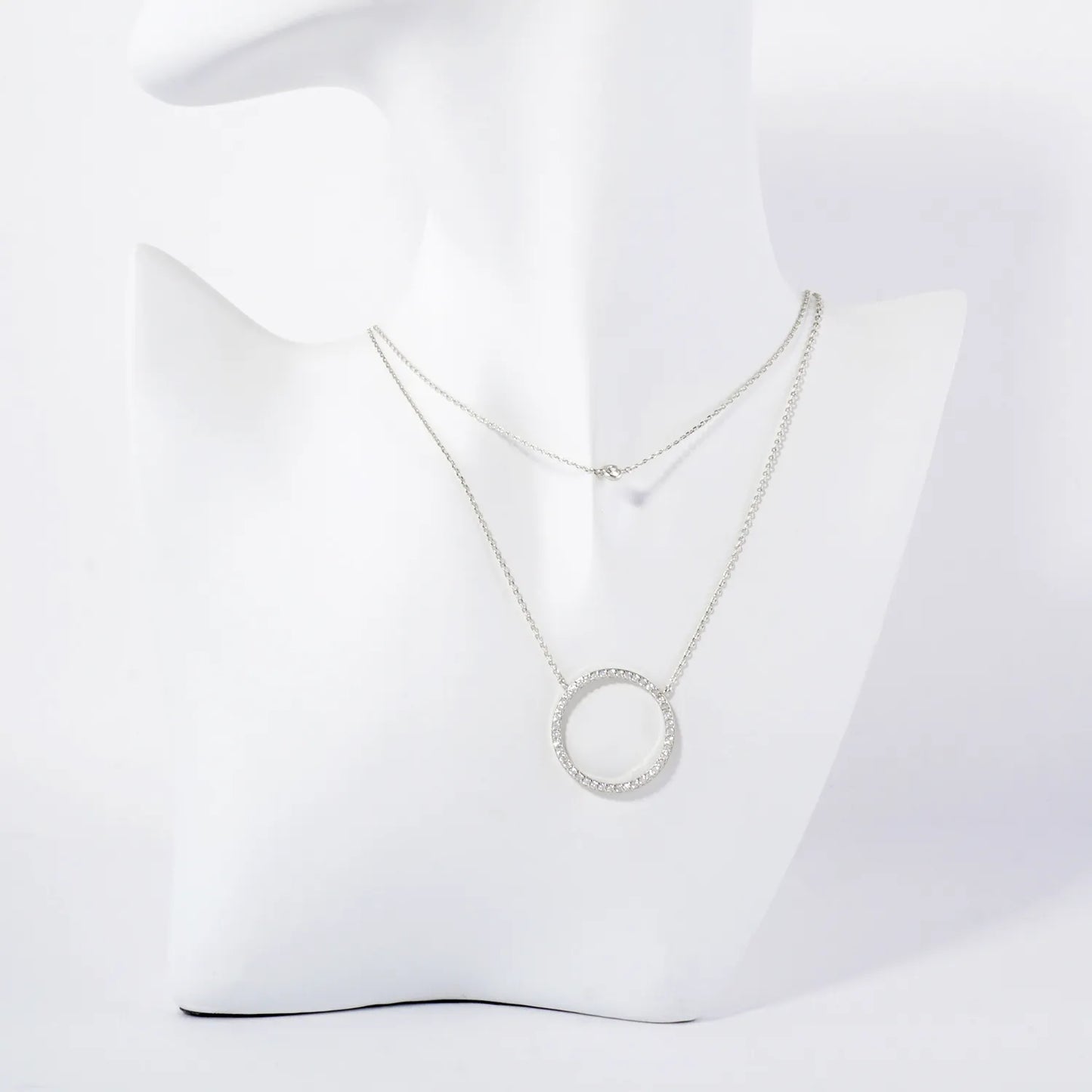 Pave-Set CZ Circle Pendant 18K-Gold-Dipped Layered Necklace