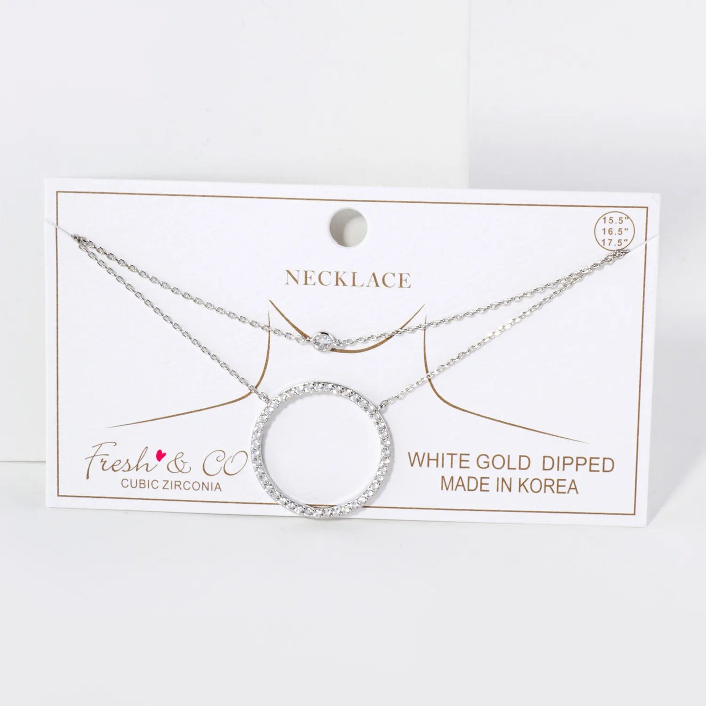 Pave-Set CZ Circle Pendant 18K-Gold-Dipped Layered Necklace