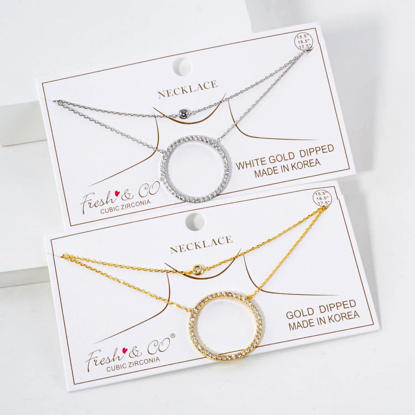 Pave-Set CZ Circle Pendant 18K-Gold-Dipped Layered Necklace