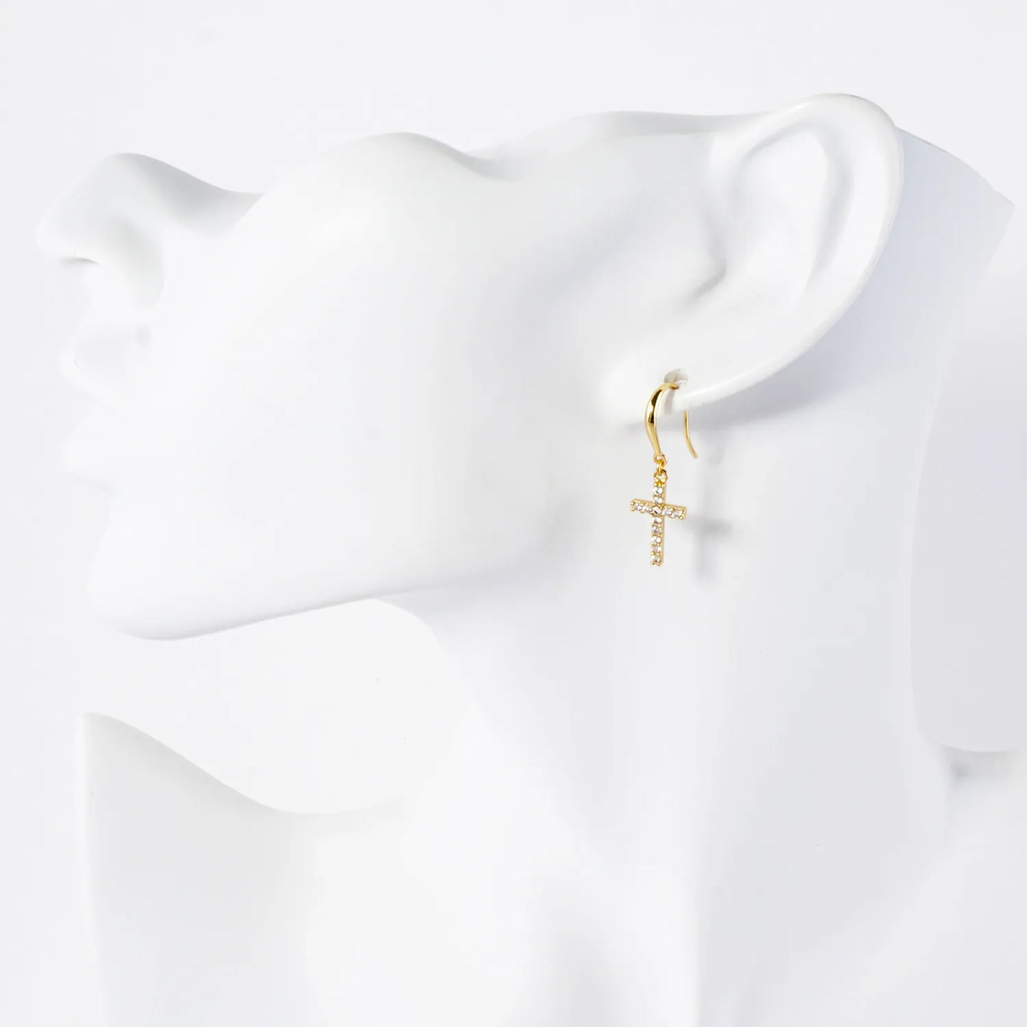 Pave-Set CZ Cross Drop 18K-Gold-Dipped Brass Earrings