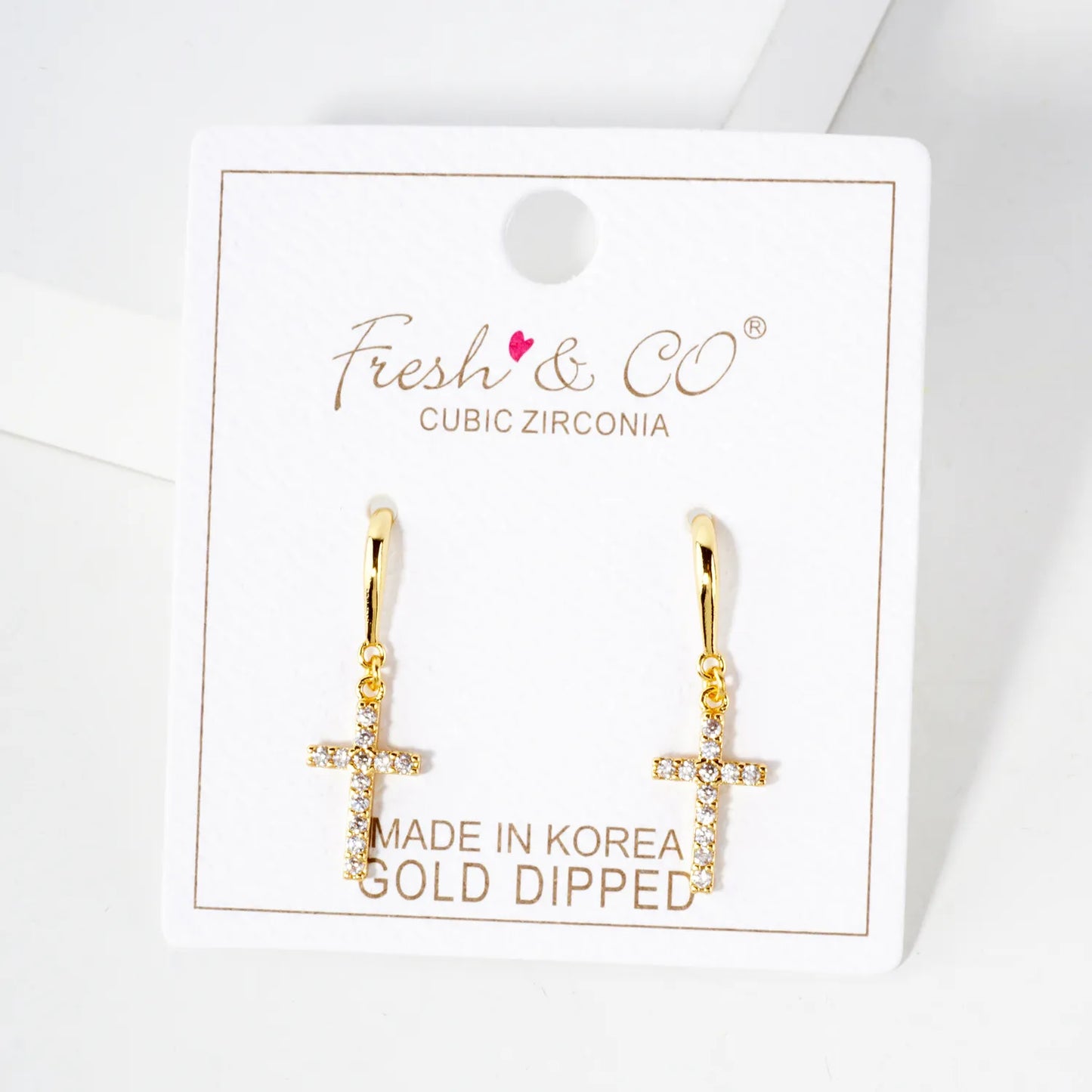 Pave-Set CZ Cross Drop 18K-Gold-Dipped Brass Earrings