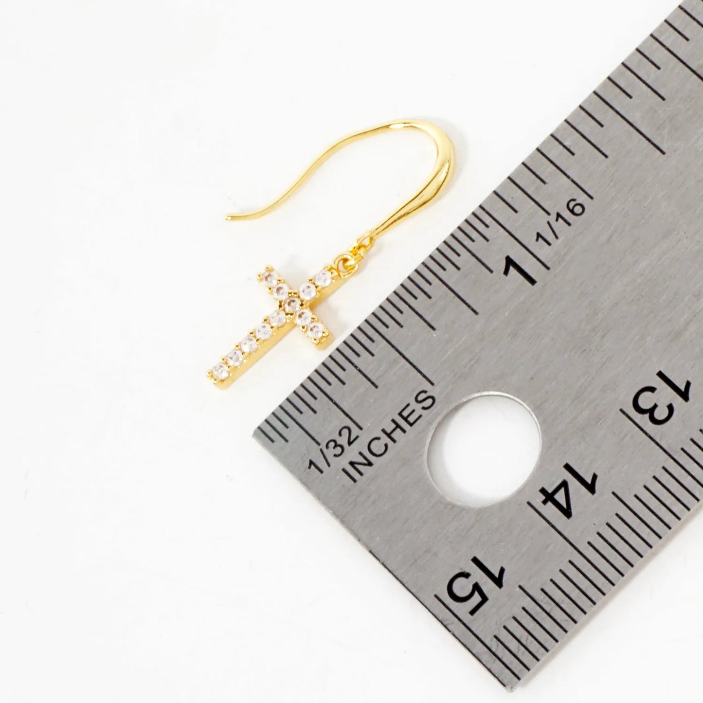 Pave-Set CZ Cross Drop 18K-Gold-Dipped Brass Earrings