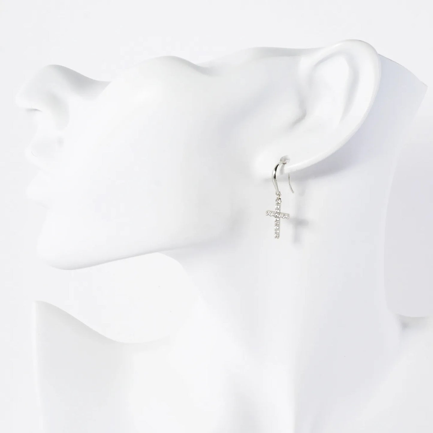 Pave-Set CZ Cross Drop 18K-Gold-Dipped Brass Earrings