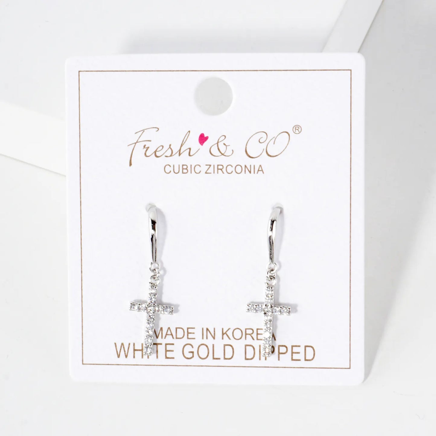 Pave-Set CZ Cross Drop 18K-Gold-Dipped Brass Earrings