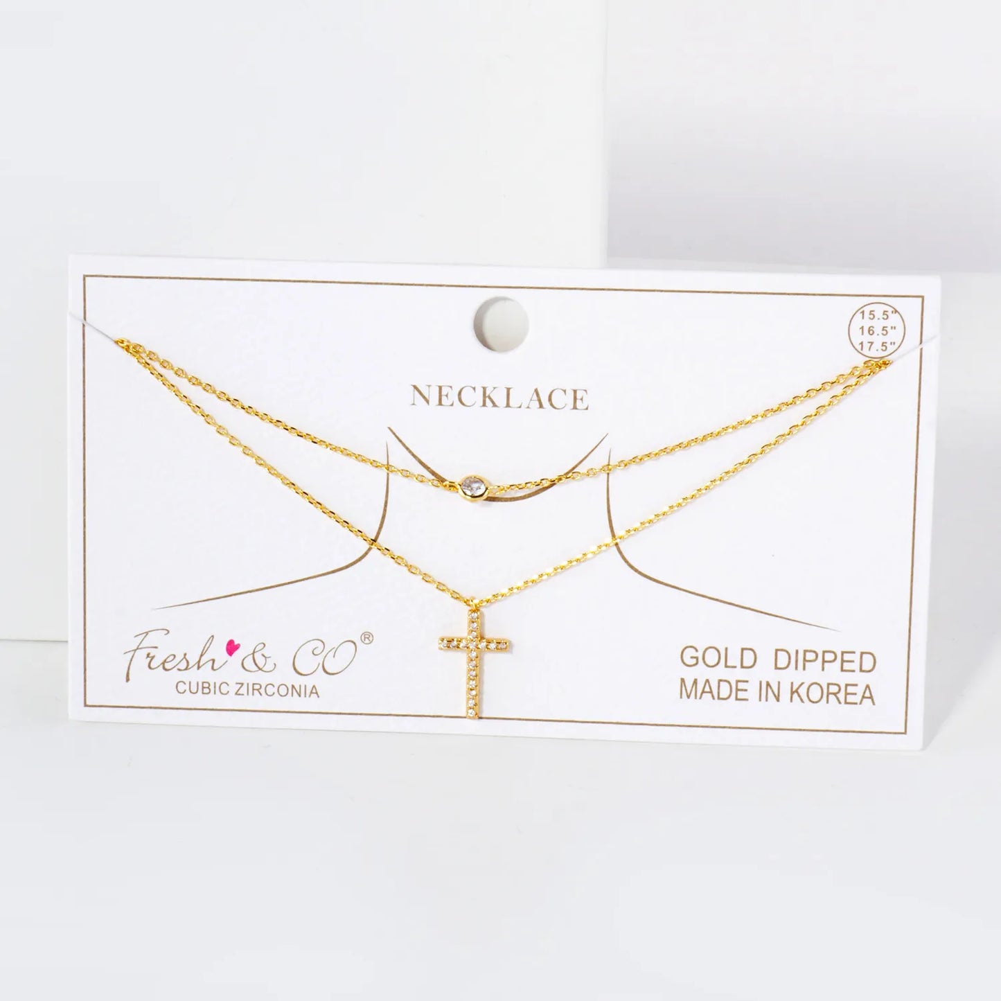 Pave-Set CZ Cross Pendant 18K-Gold-Dipped Layered Necklace
