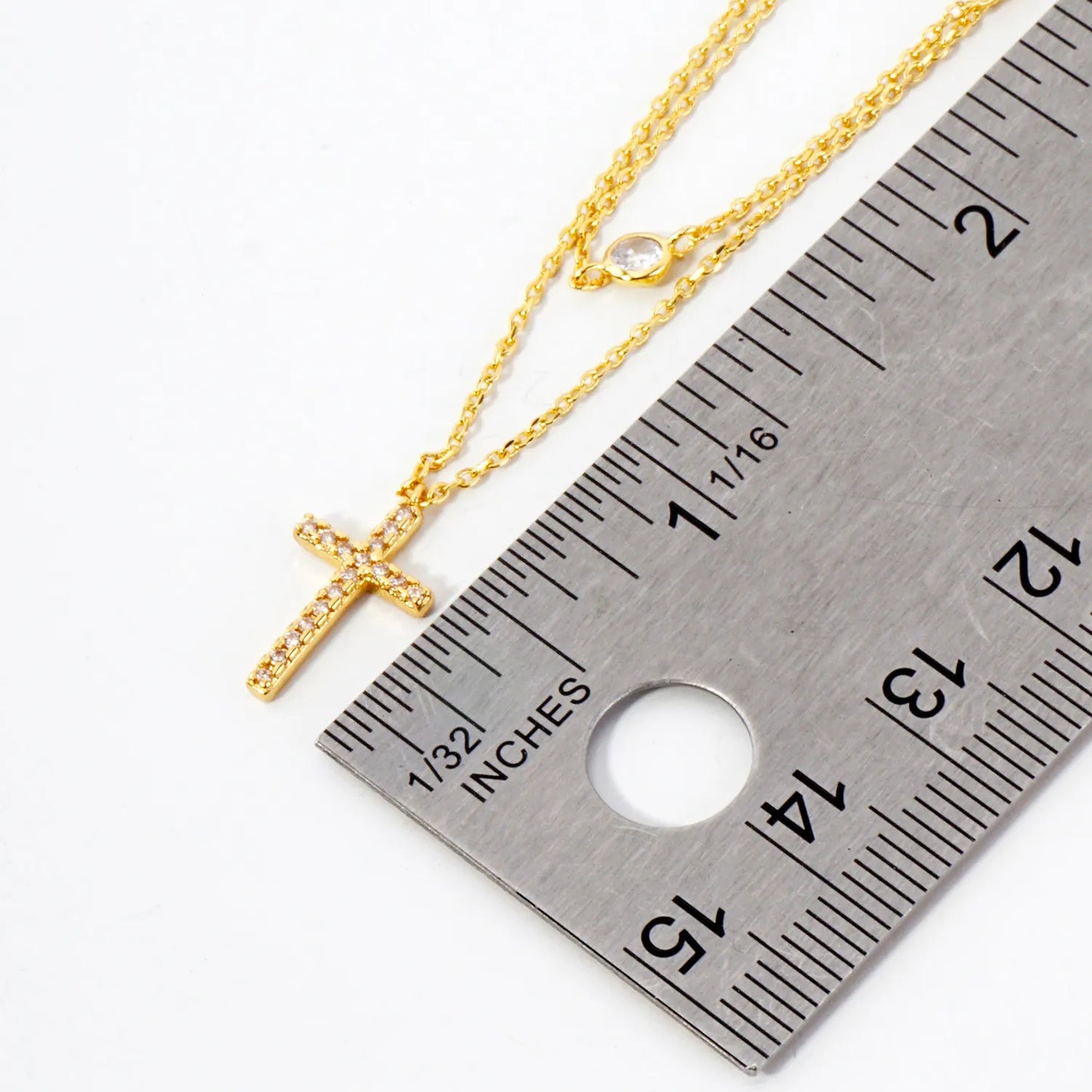 Pave-Set CZ Cross Pendant 18K-Gold-Dipped Layered Necklace