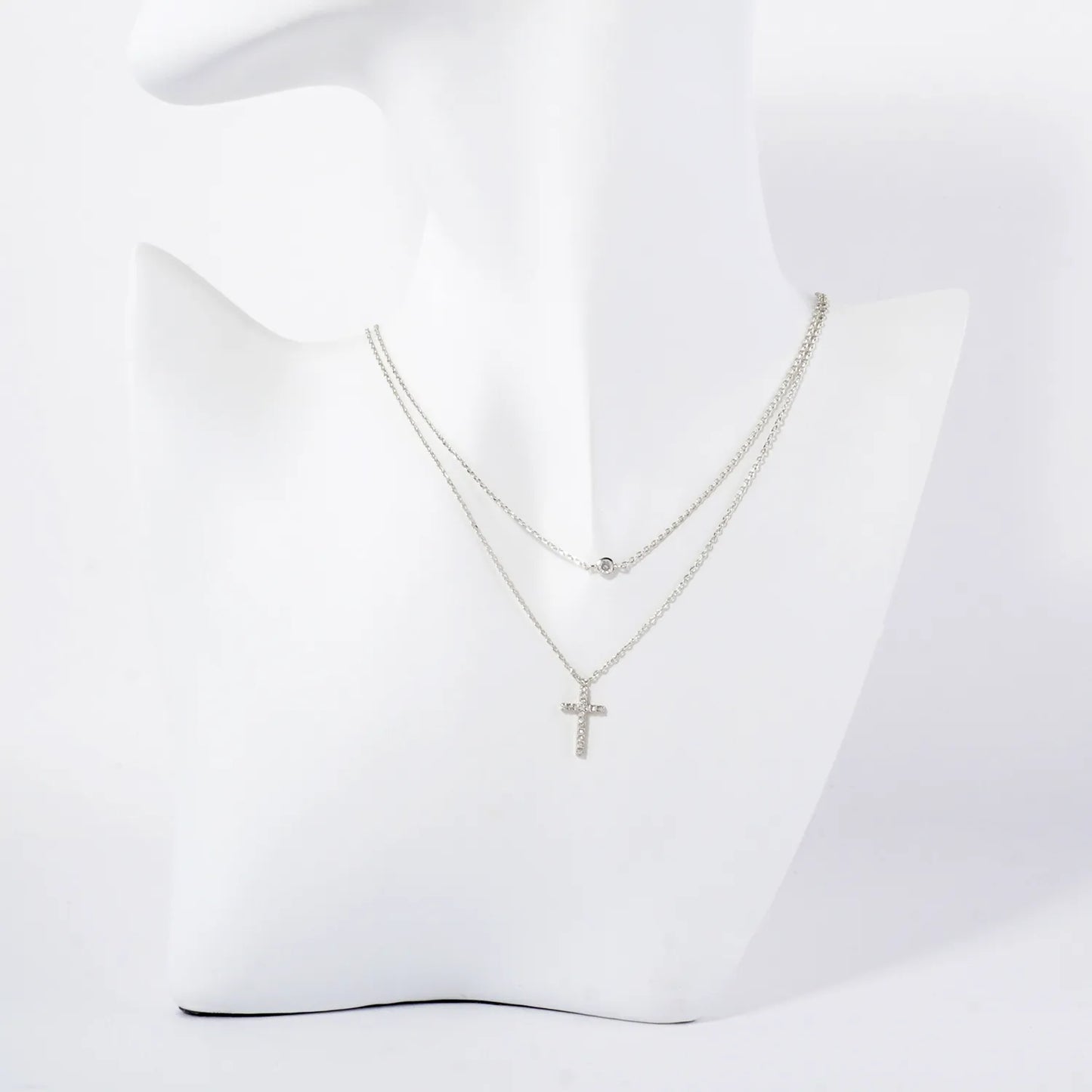 Pave-Set CZ Cross Pendant 18K-Gold-Dipped Layered Necklace