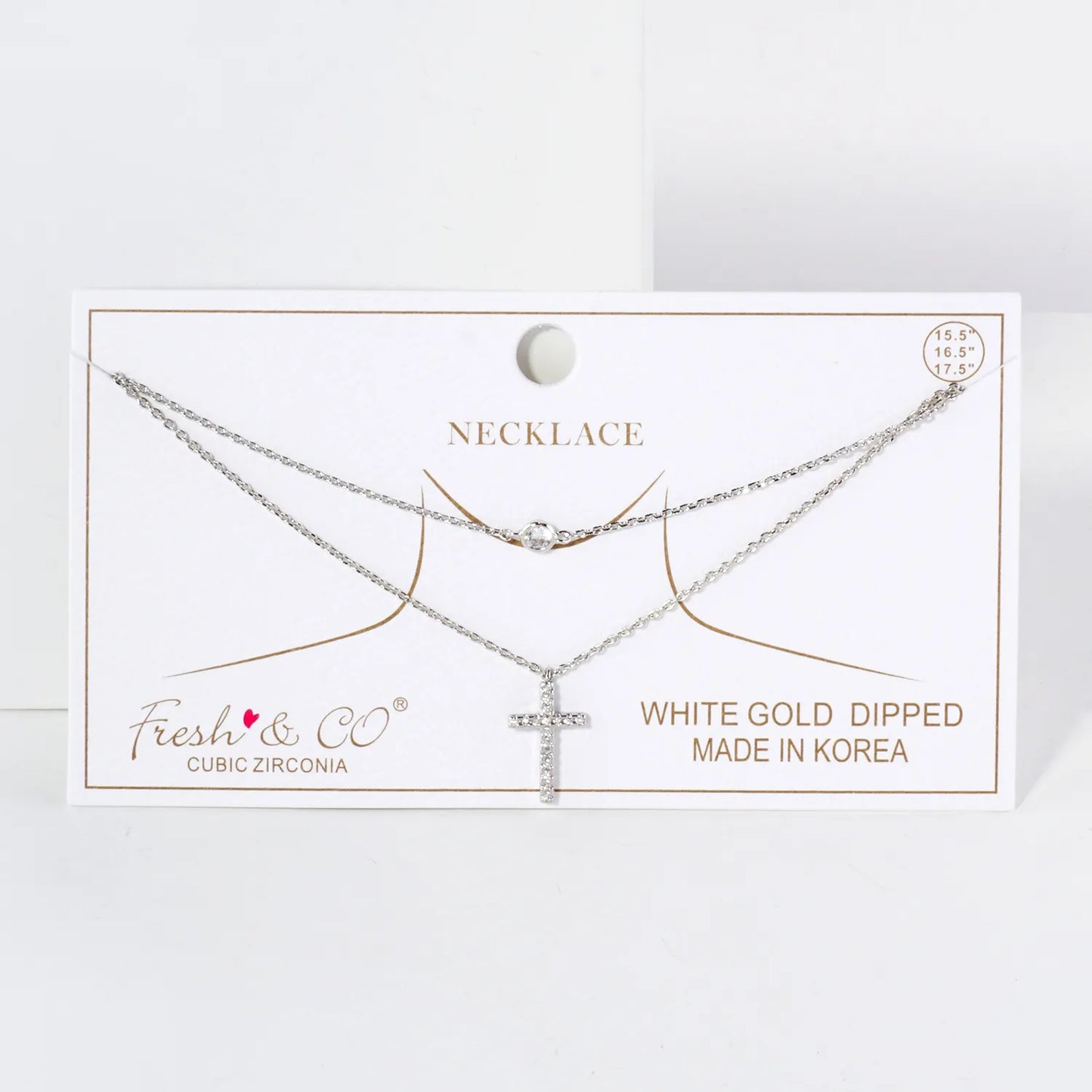 Pave-Set CZ Cross Pendant 18K-Gold-Dipped Layered Necklace