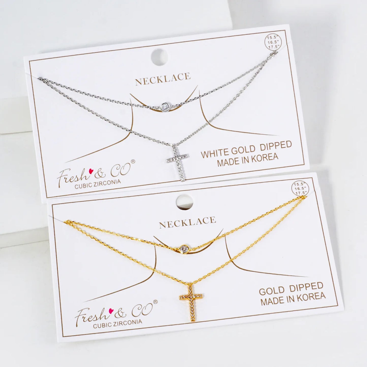 Pave-Set CZ Cross Pendant 18K-Gold-Dipped Layered Necklace
