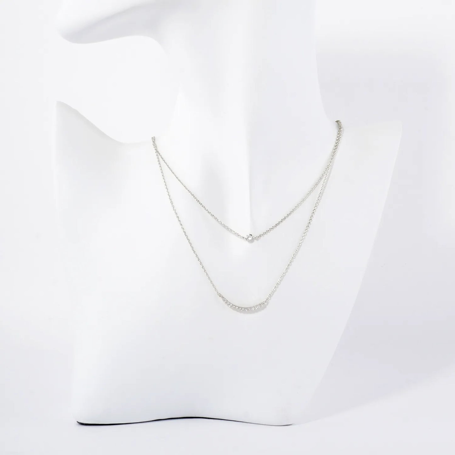 Pave-Set CZ Curved Bar Pendant 18K-Gold-Dipped Layered Necklace