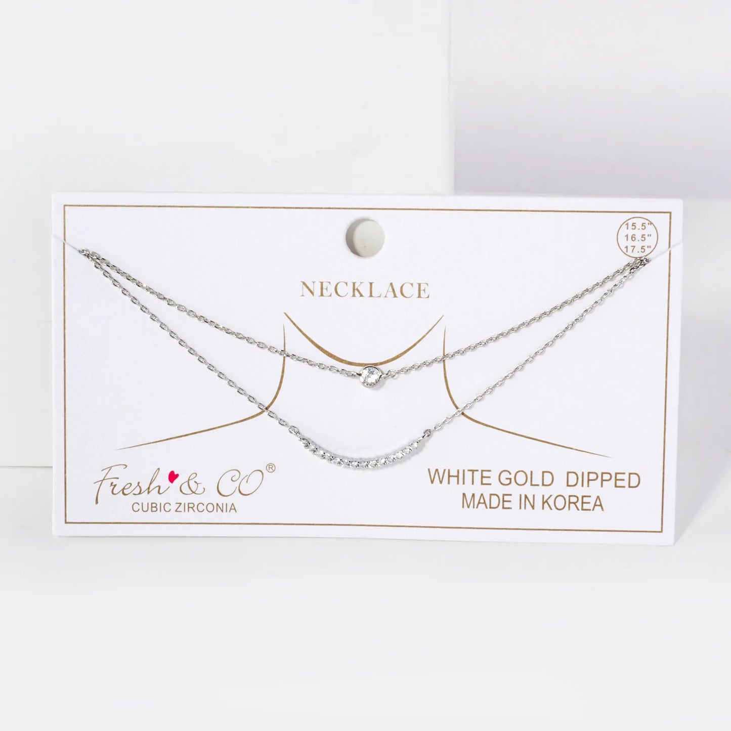 Pave-Set CZ Curved Bar Pendant 18K-Gold-Dipped Layered Necklace