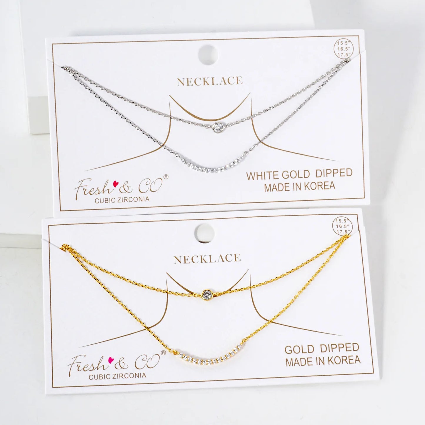 Pave-Set CZ Curved Bar Pendant 18K-Gold-Dipped Layered Necklace