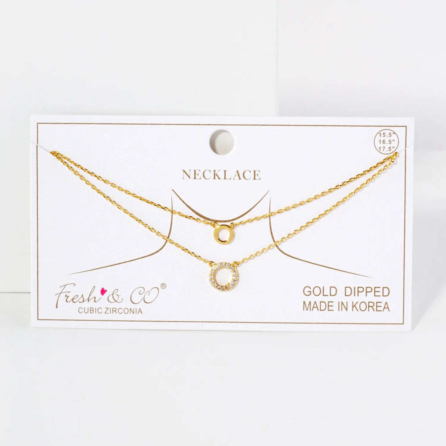 Pave-Set CZ Double Circle Pendant 18K-Gold-Dipped Layered Necklace