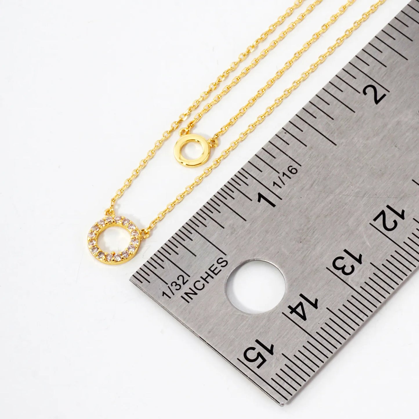 Pave-Set CZ Double Circle Pendant 18K-Gold-Dipped Layered Necklace