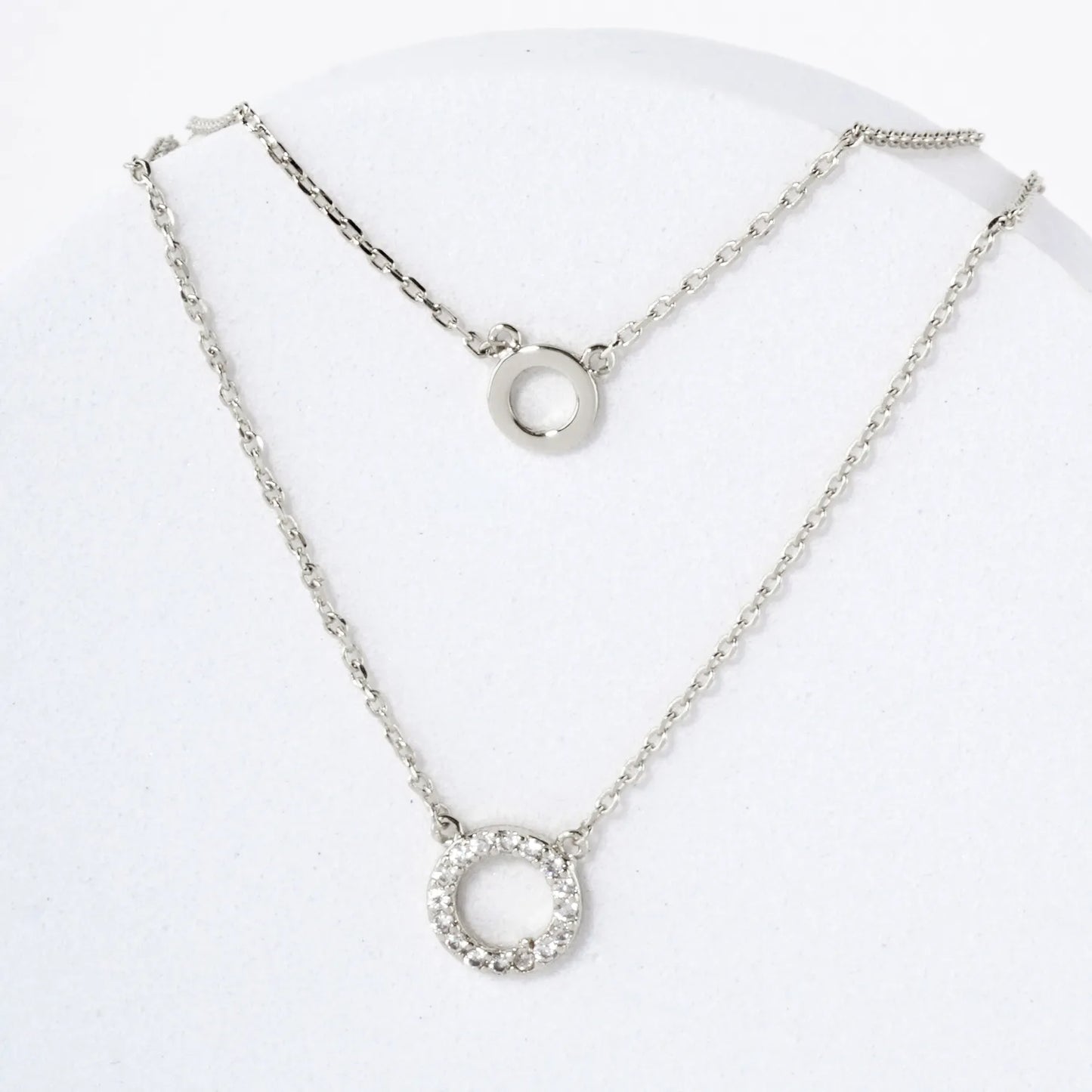 Pave-Set CZ Double Circle Pendant 18K-Gold-Dipped Layered Necklace