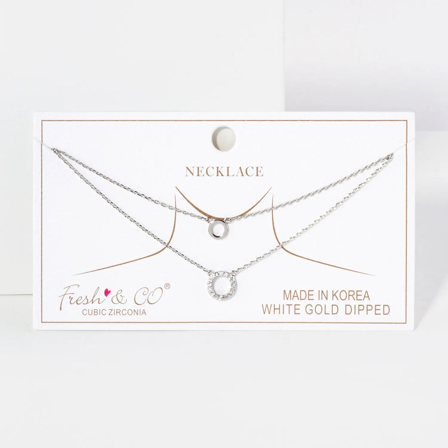 Pave-Set CZ Double Circle Pendant 18K-Gold-Dipped Layered Necklace