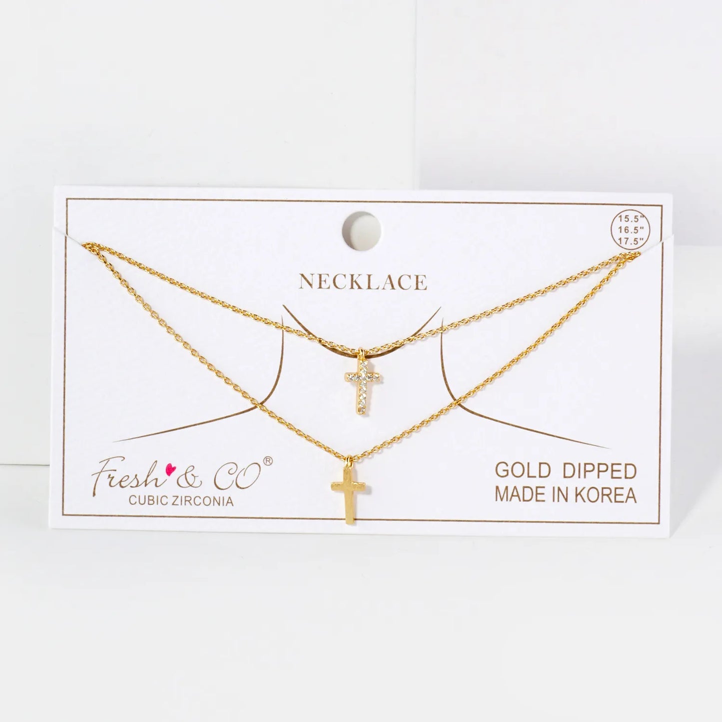 Pave-Set CZ Double Cross Pendant 18K-Gold-Dipped Layered Necklace