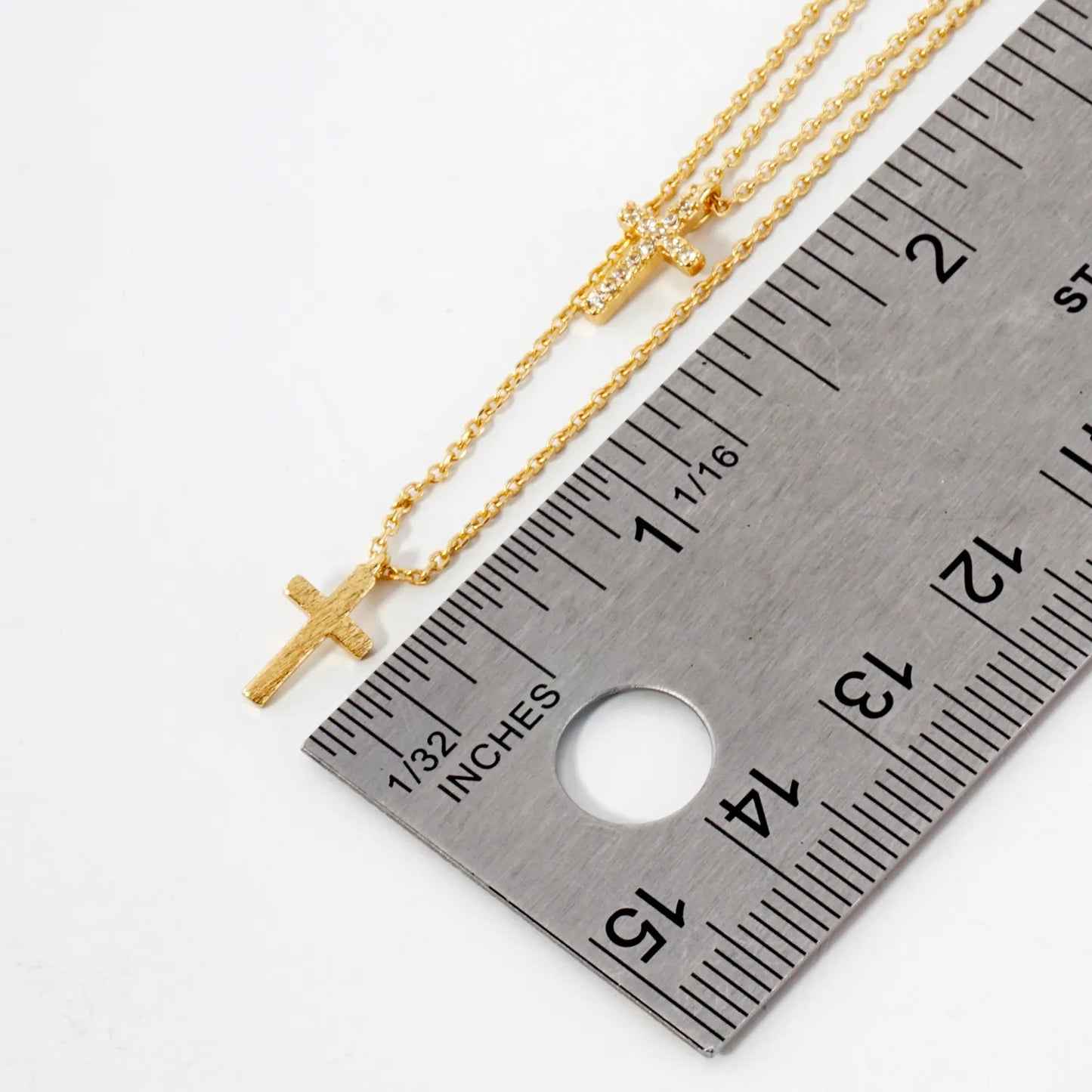 Pave-Set CZ Double Cross Pendant 18K-Gold-Dipped Layered Necklace