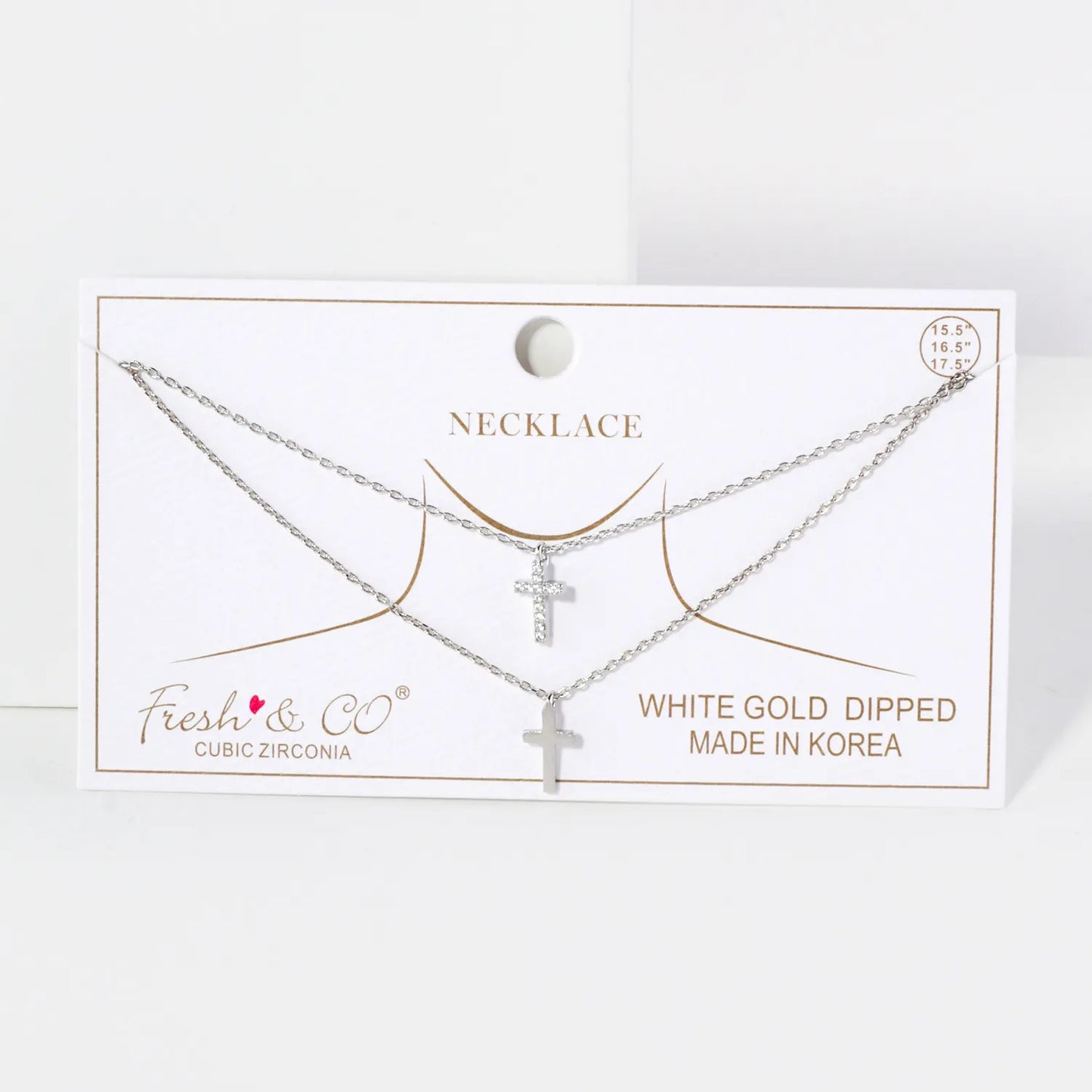Pave-Set CZ Double Cross Pendant 18K-Gold-Dipped Layered Necklace