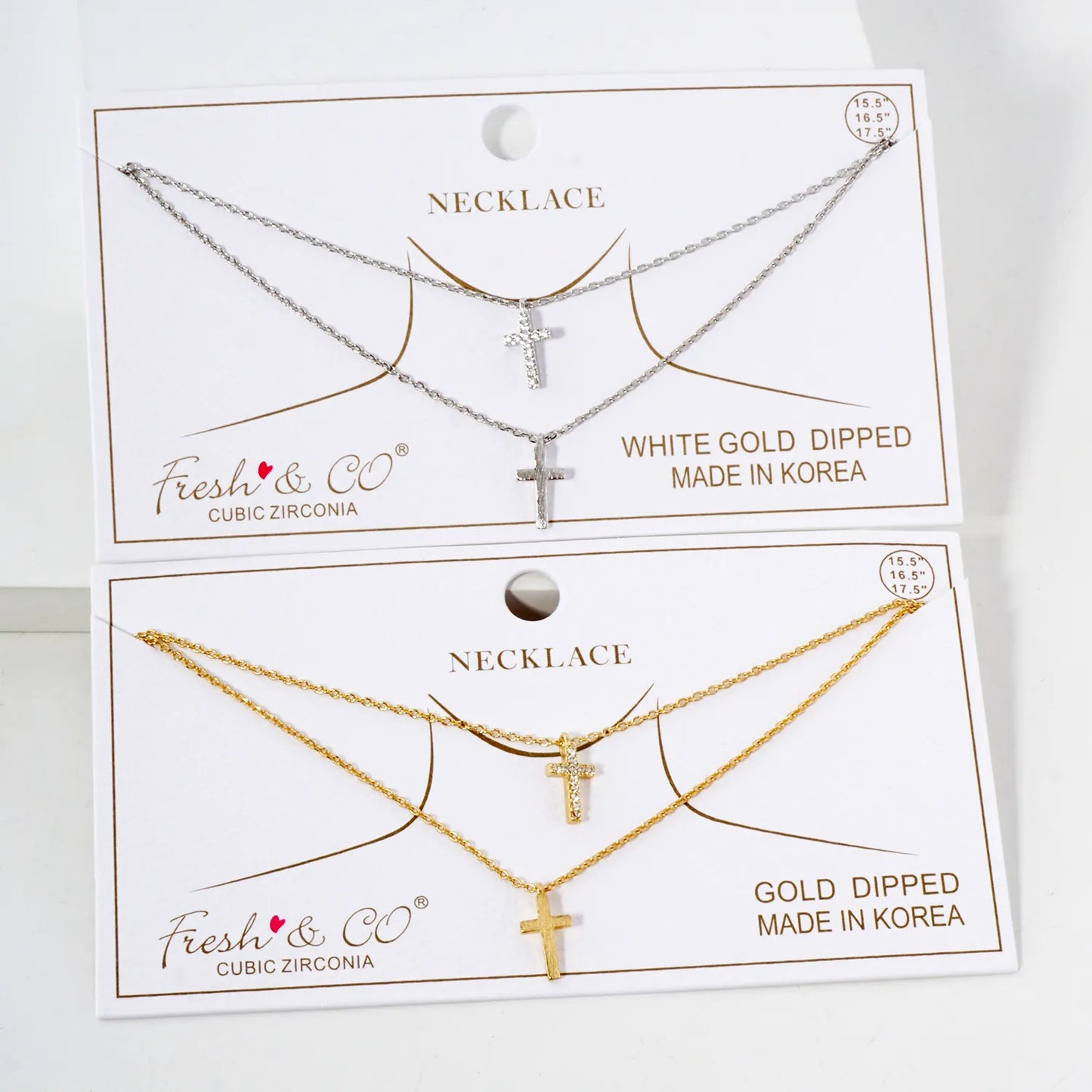 Pave-Set CZ Double Cross Pendant 18K-Gold-Dipped Layered Necklace