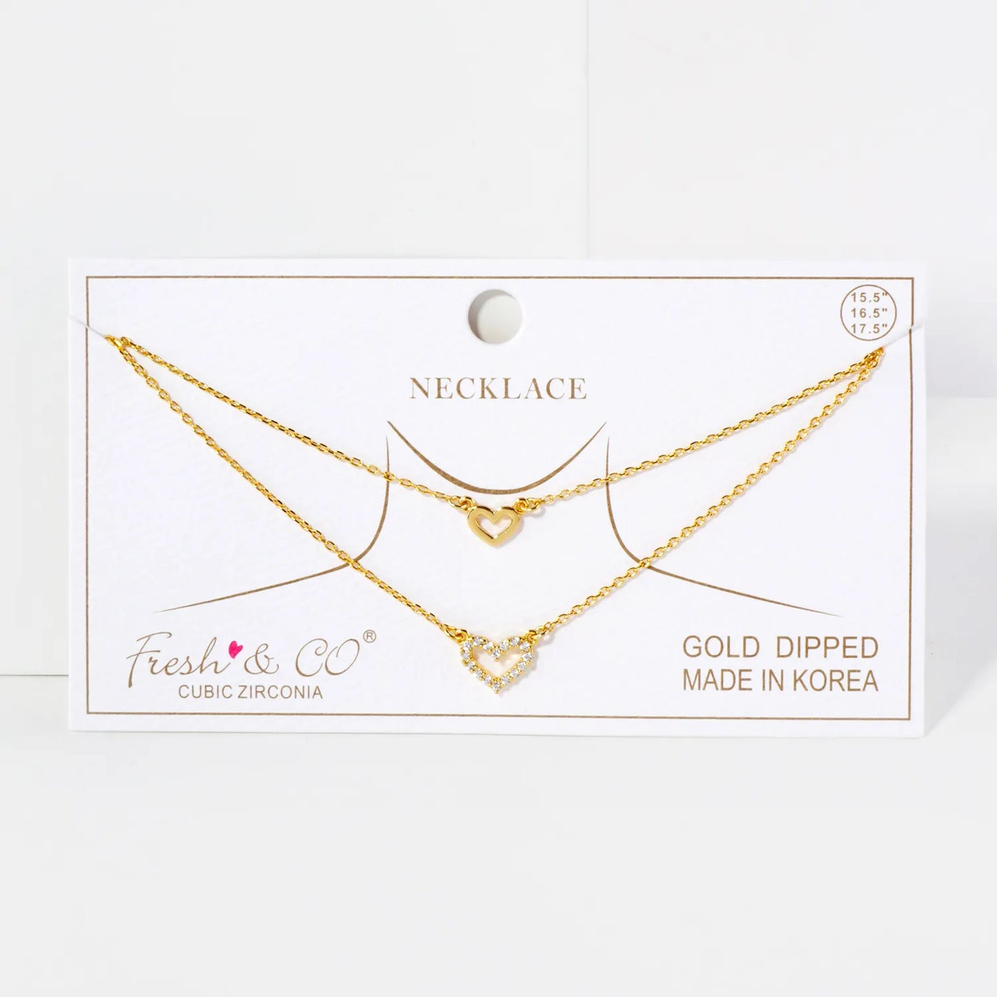 Pave-Set CZ Double Heart Pendant 18K-Gold-Dipped Layered Necklace