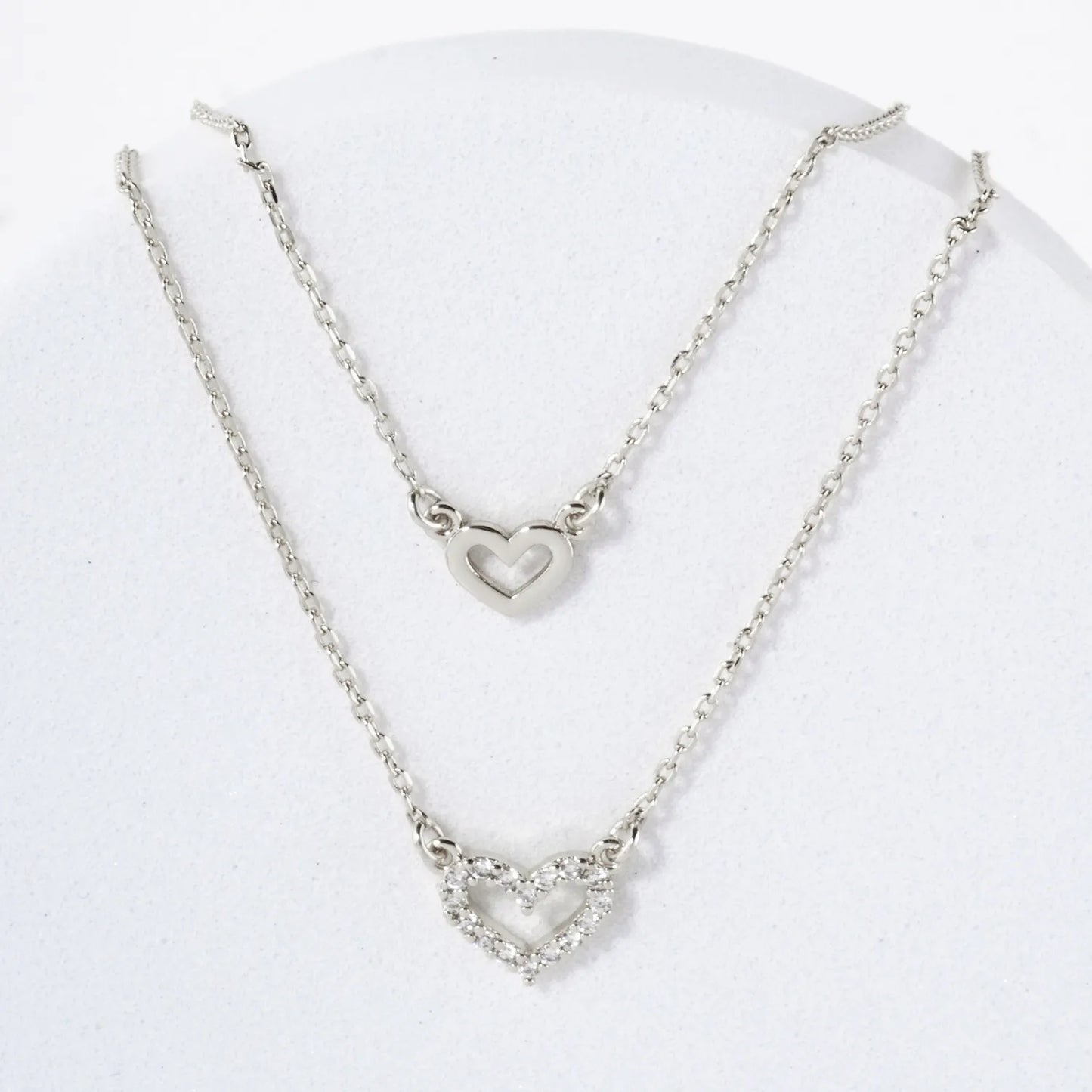 Pave-Set CZ Double Heart Pendant 18K-Gold-Dipped Layered Necklace