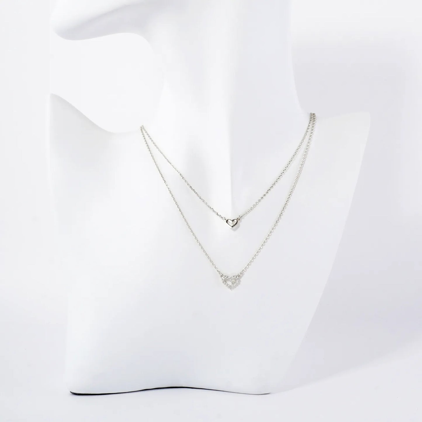 Pave-Set CZ Double Heart Pendant 18K-Gold-Dipped Layered Necklace