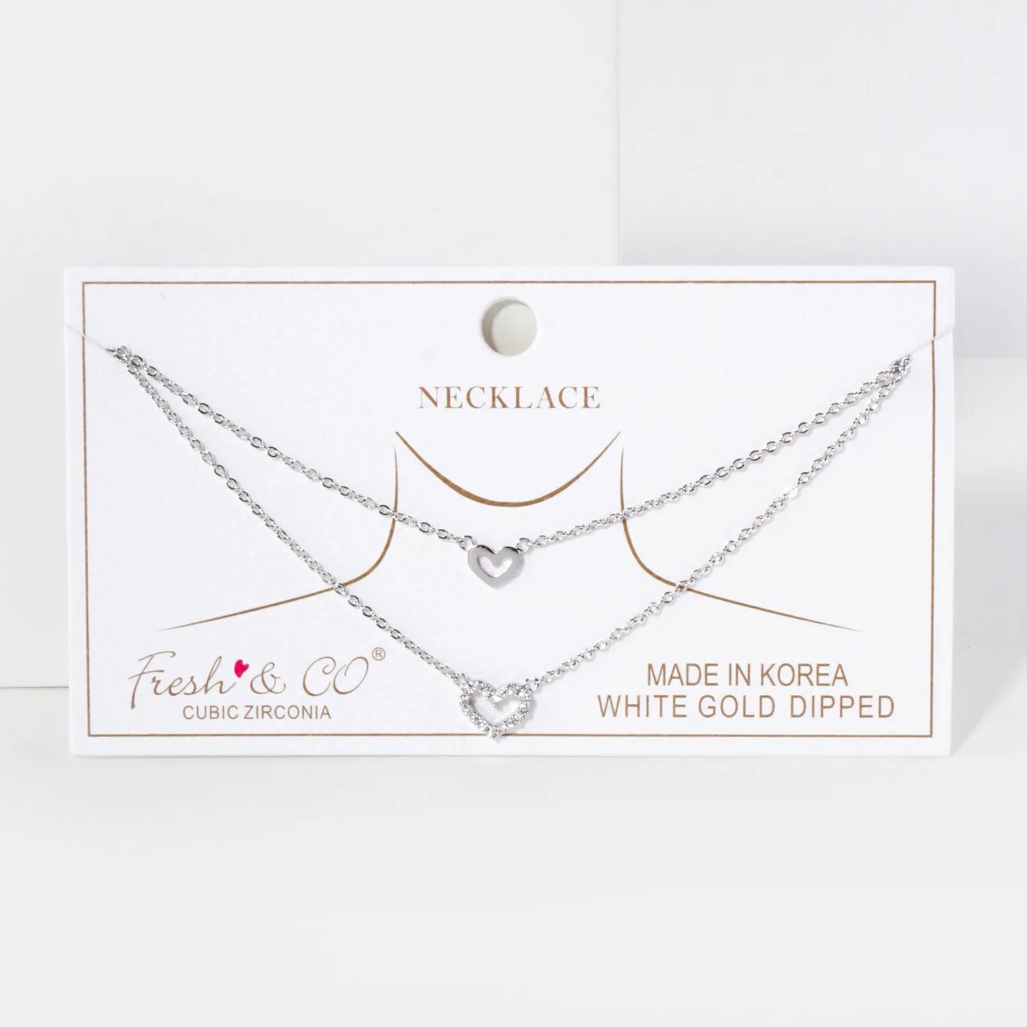 Pave-Set CZ Double Heart Pendant 18K-Gold-Dipped Layered Necklace