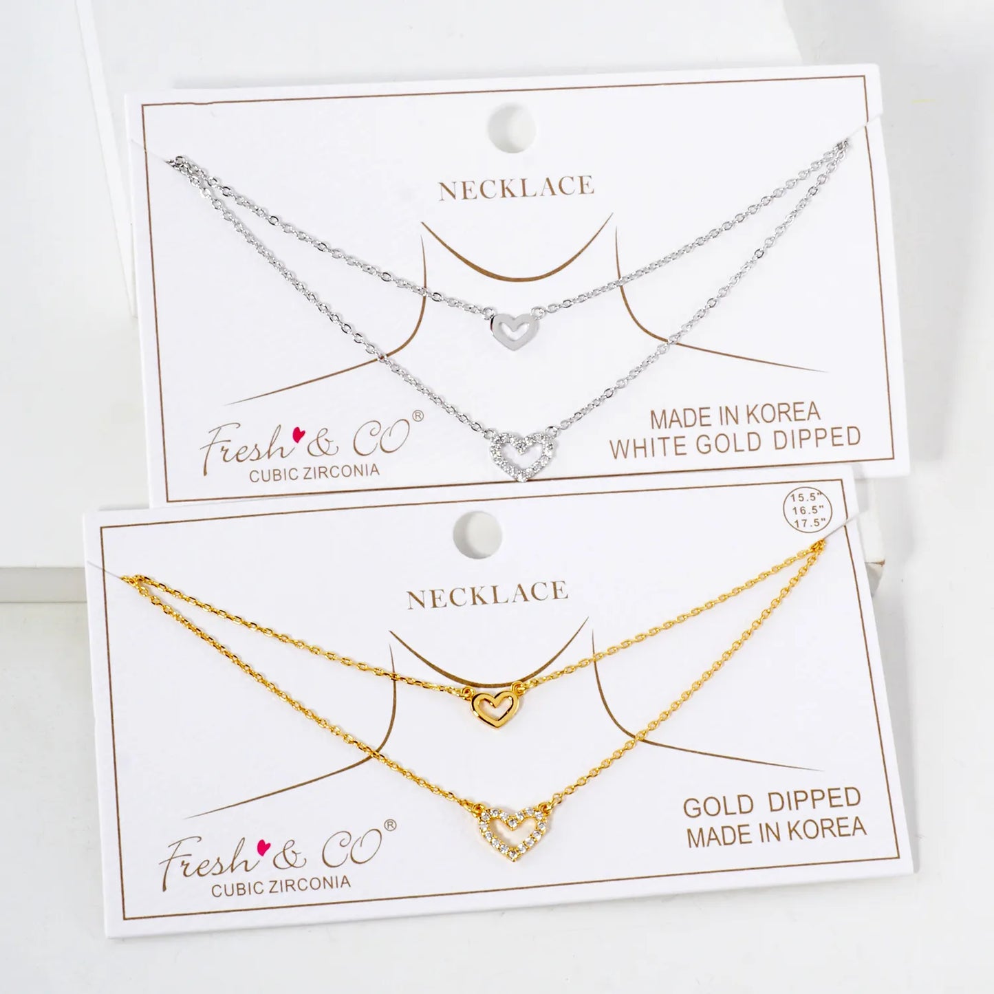 Pave-Set CZ Double Heart Pendant 18K-Gold-Dipped Layered Necklace