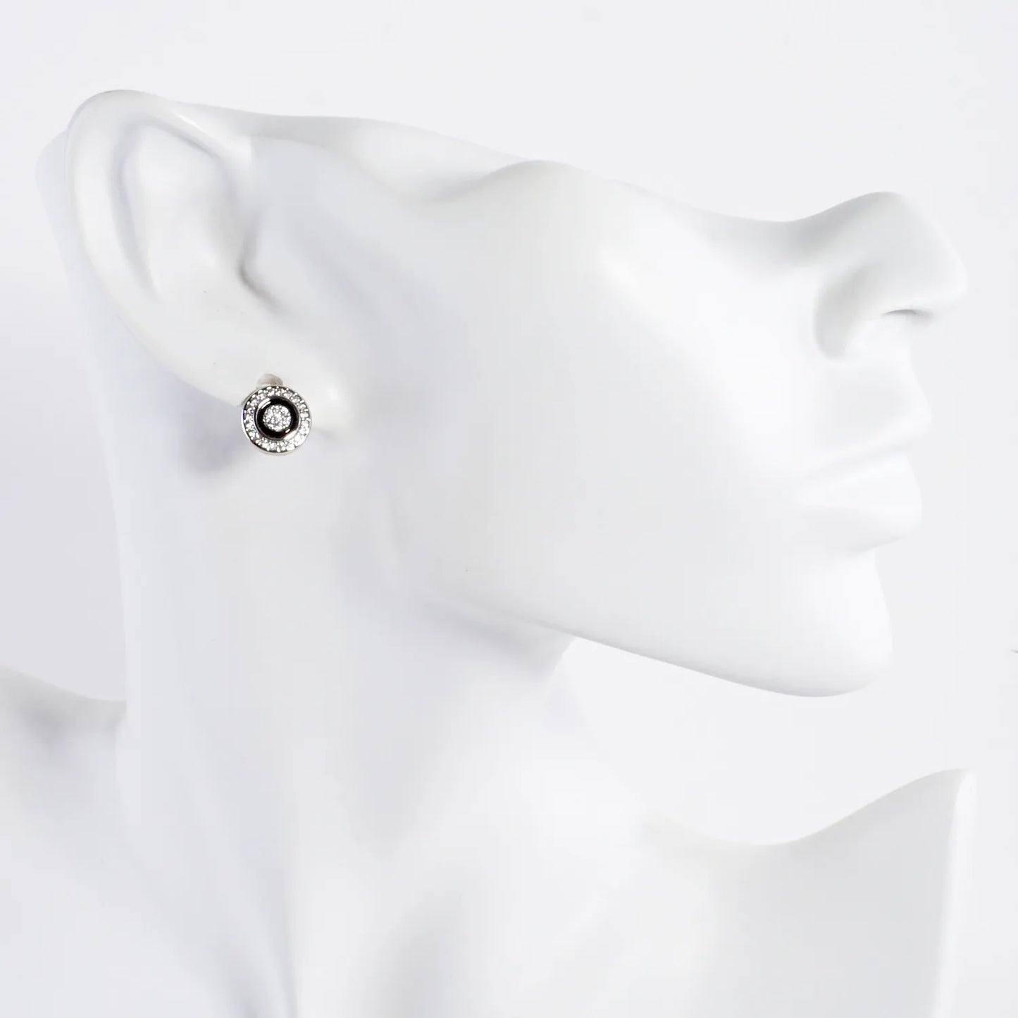 Pave-Set CZ Enamel 10mm 14K-Gold-Dipped Button Brass Stud Earrings