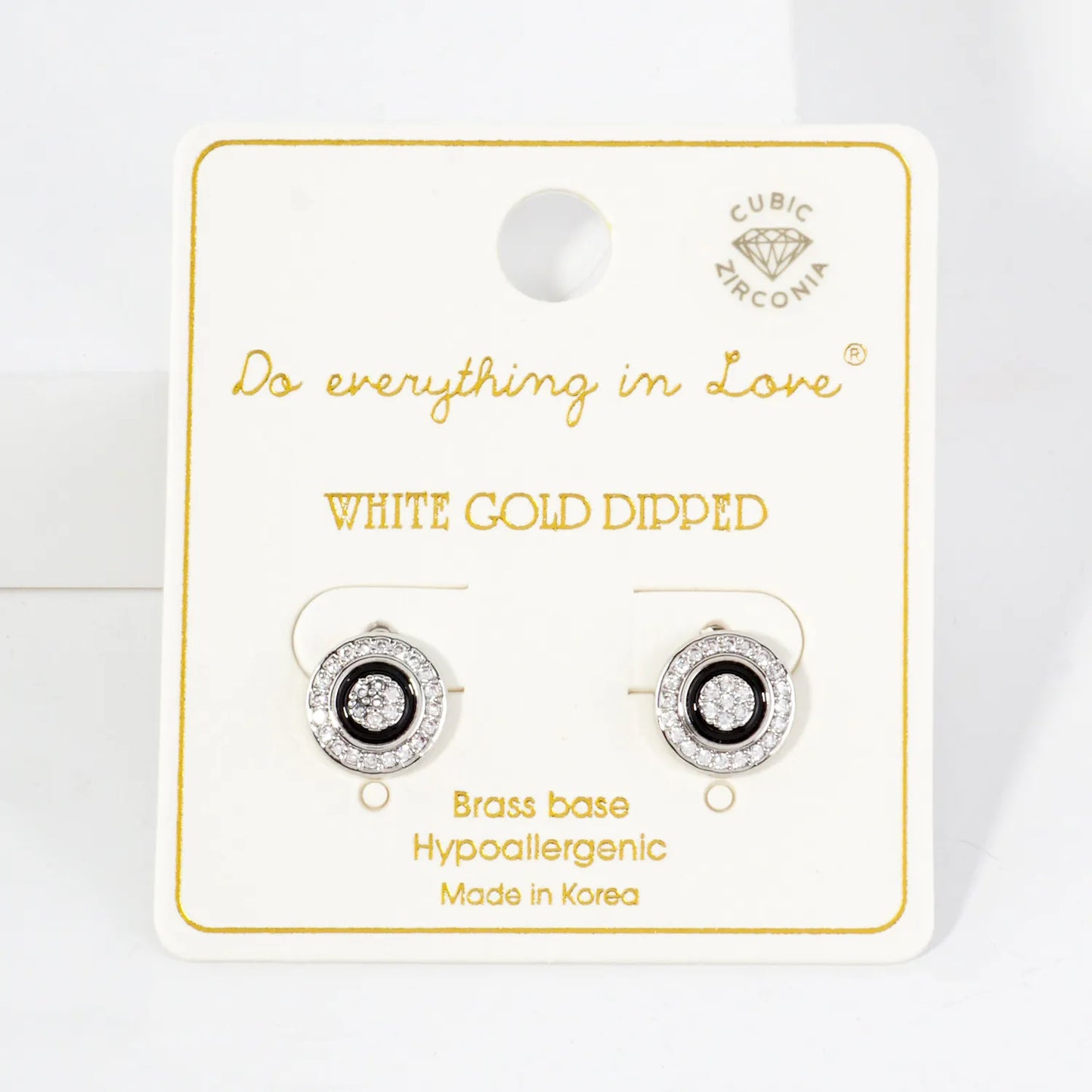 Pave-Set CZ Enamel 10mm 14K-Gold-Dipped Button Brass Stud Earrings