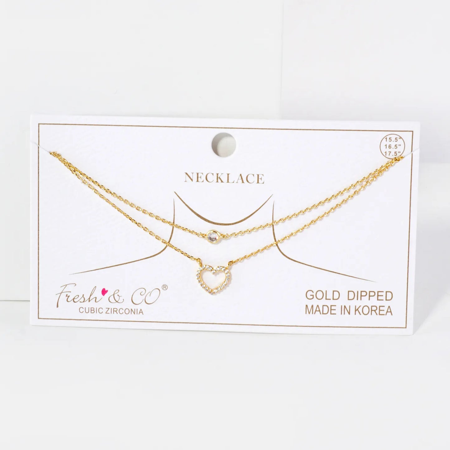 Pave-Set CZ Heart Pendant 18K-Gold-Dipped Layered Necklace